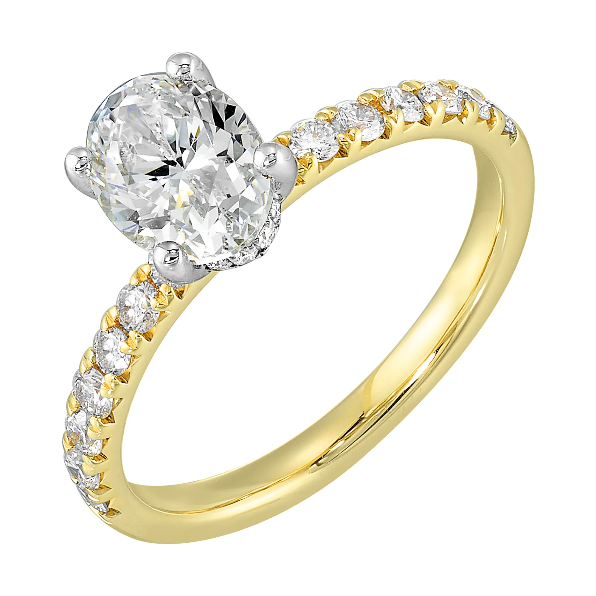 14Kt White Yellow Semi Mount 3/8Ctw For 1Ctw Oval Center view 2
