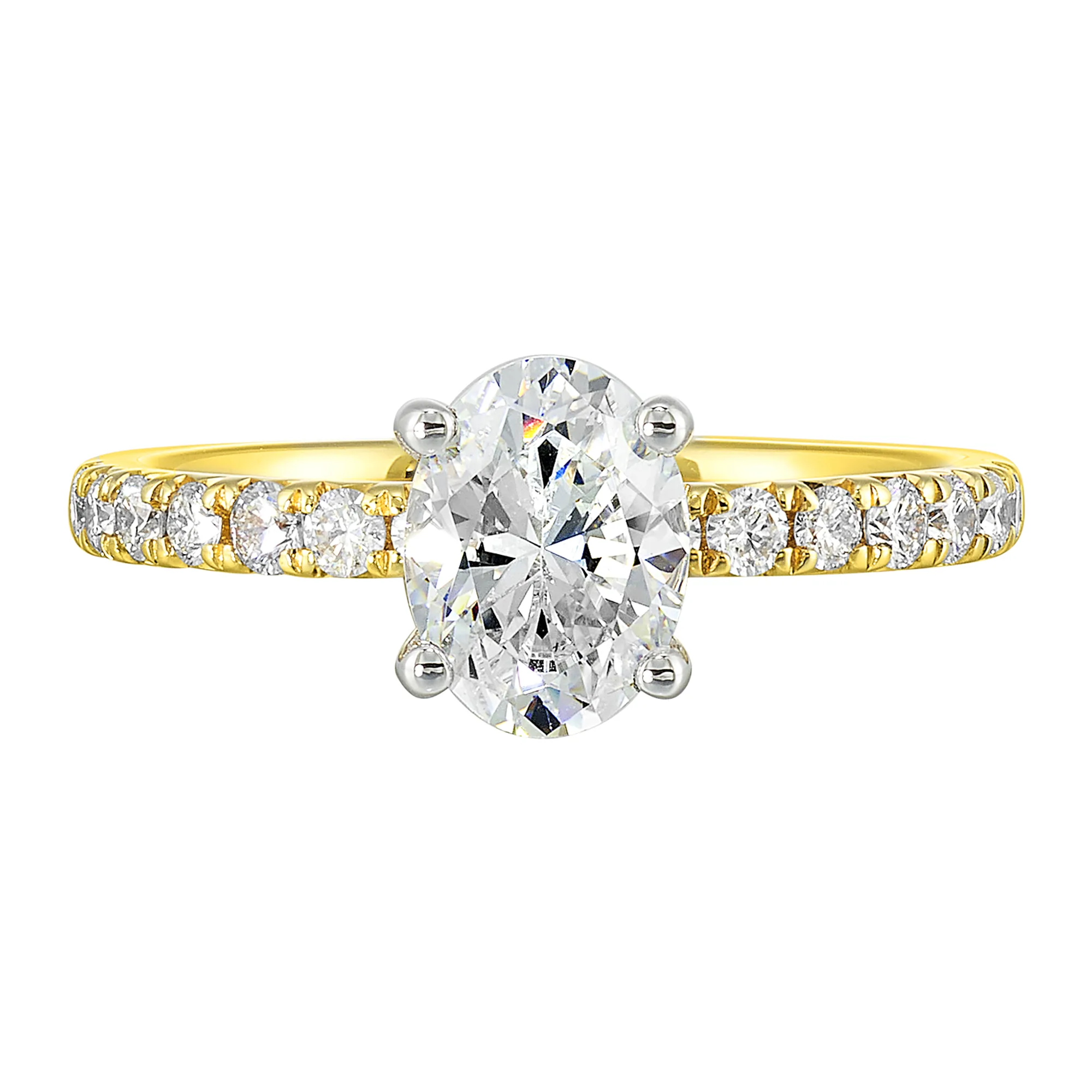 14Kt White Yellow Semi Mount 3/8Ctw For 1Ctw Oval Center