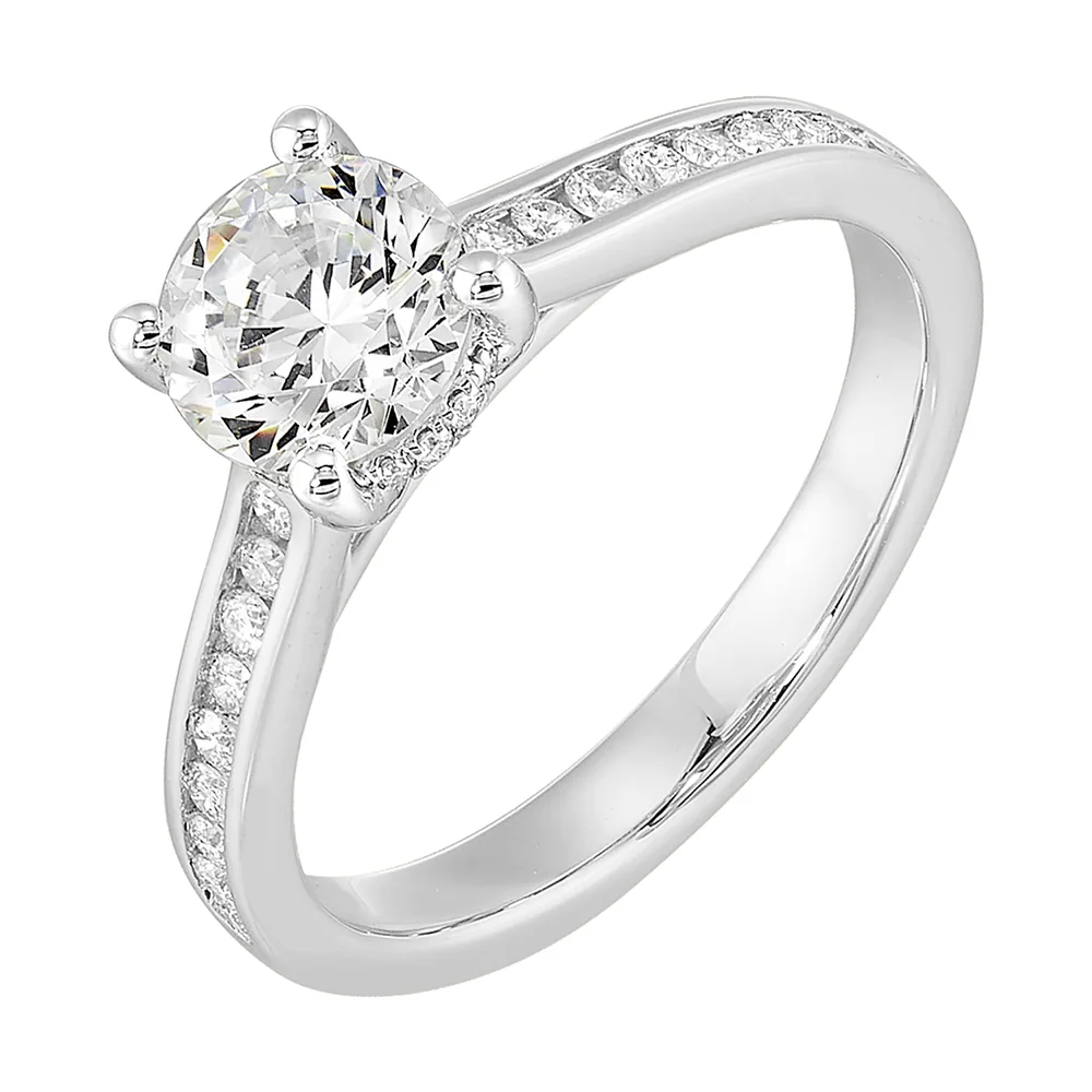 14Kt White Semi Mount 1/4Ctw For 1Ct Round Center view 2