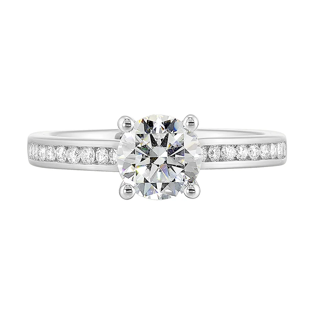 14Kt White Semi Mount 1/4Ctw For 1Ct Round Center
