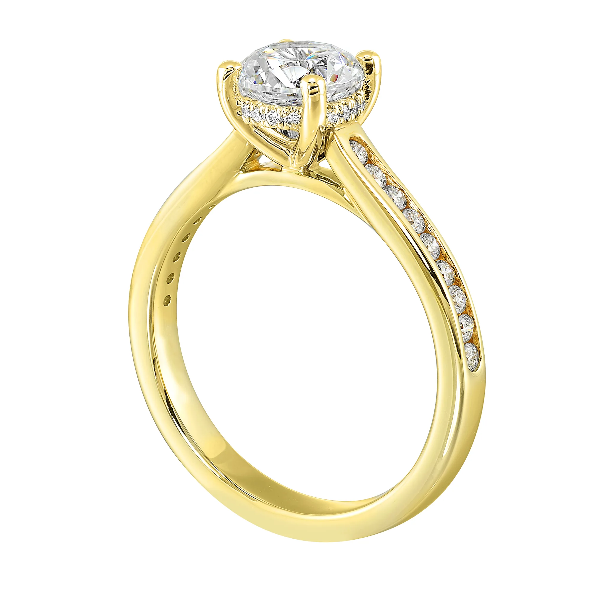 14Kt Yellow Semi Mount 1/4Ctw For 1Ctw Round Center view 3