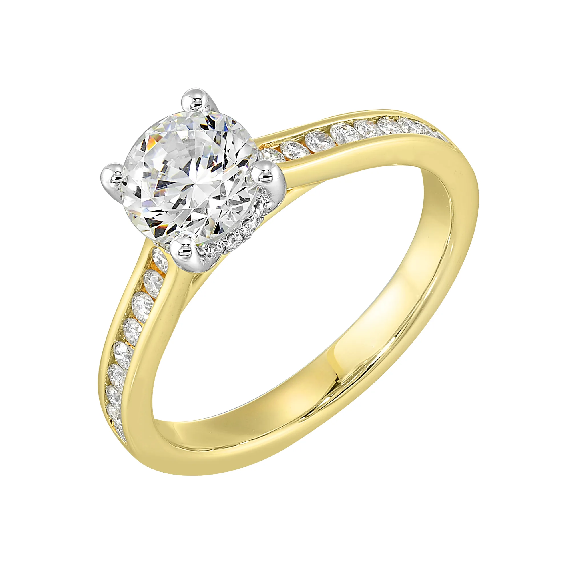 14Kt White Yellow Semi Mount 1/4Ctw For 1Ctw Round Center view 2