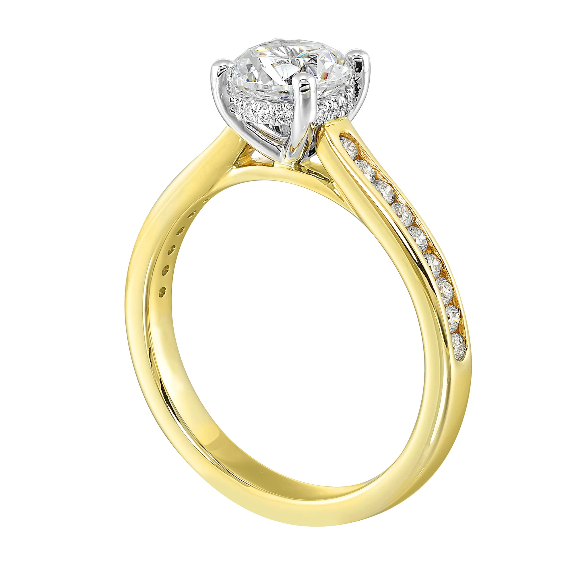 14Kt White Yellow Semi Mount 1/4Ctw For 1Ctw Round Center view 3