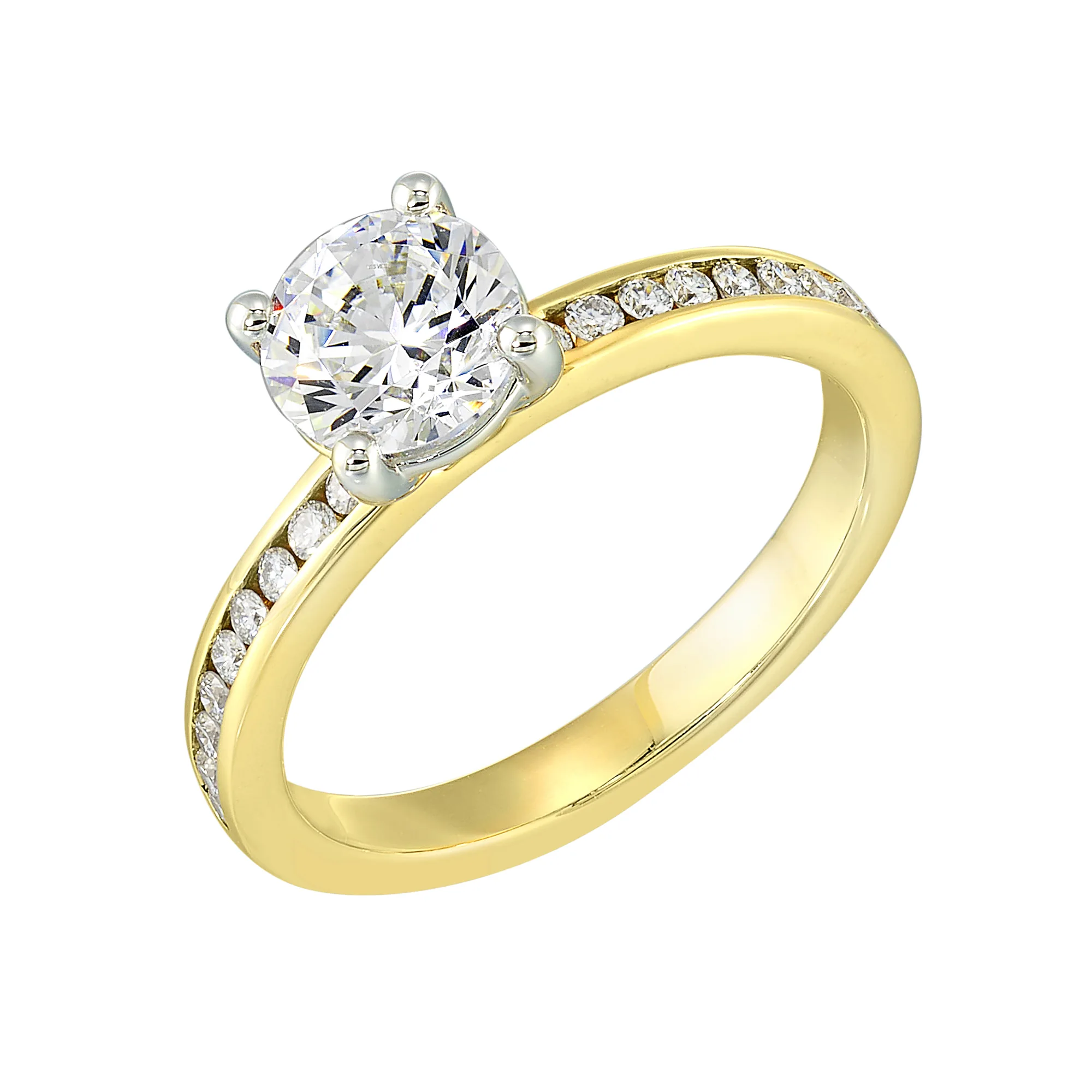 14Kt White Yellow Semi Mount 1/5Ctw For 1Ctw Round Center view 2