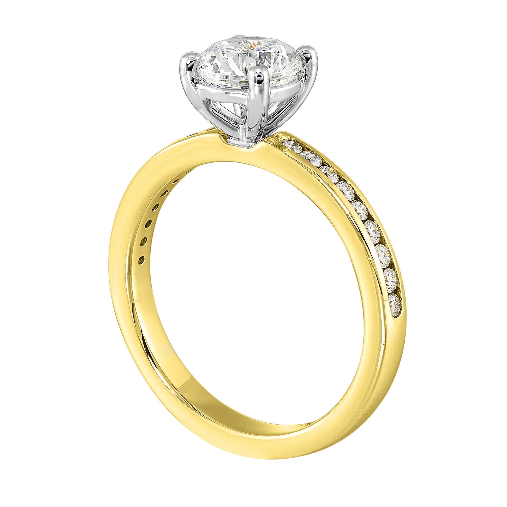 14Kt White Yellow Semi Mount 1/5Ctw For 1Ctw Round Center view 3