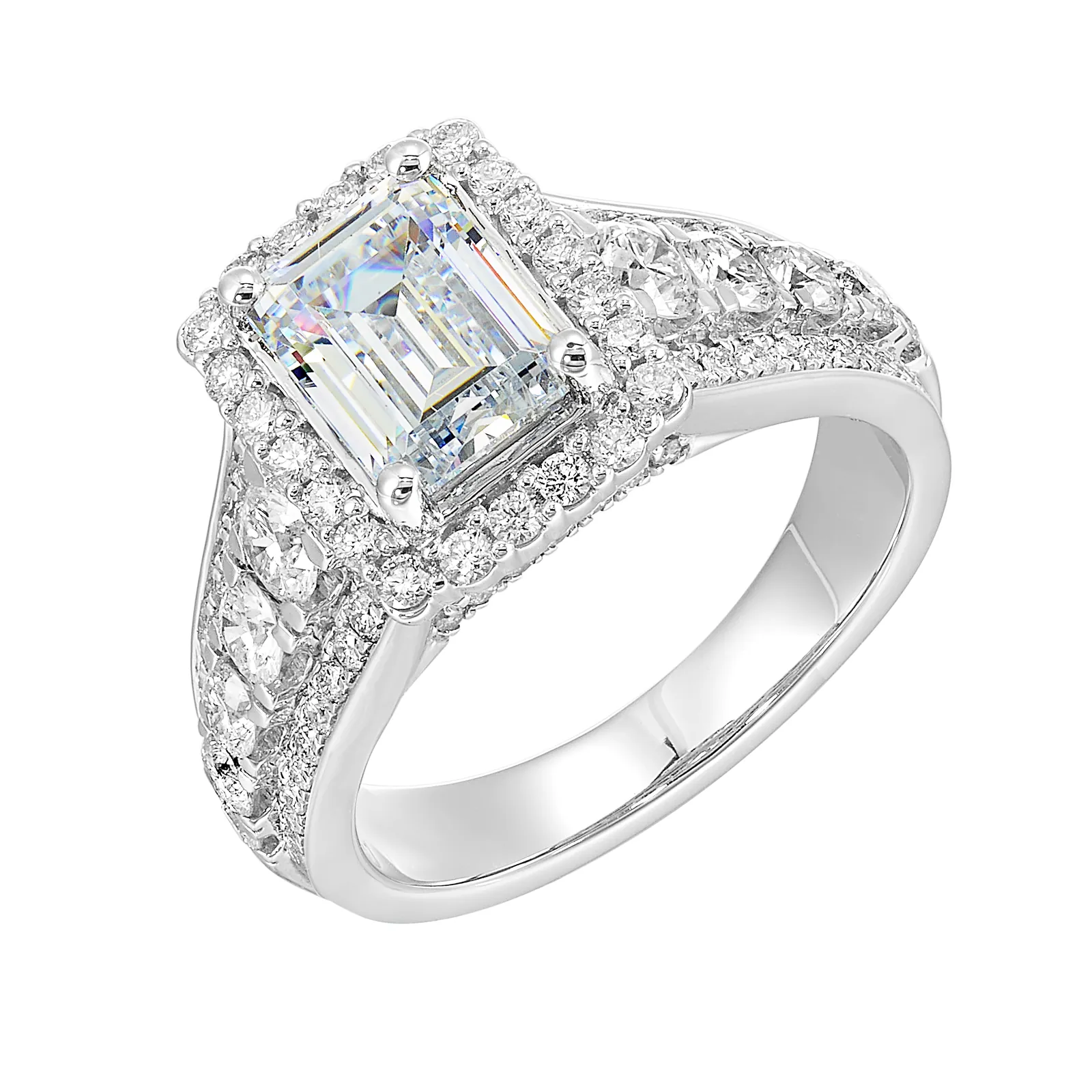 14Kt White Semi Mount 1 1/3Ctw For 2Ctw Emerald Cut Center view 2