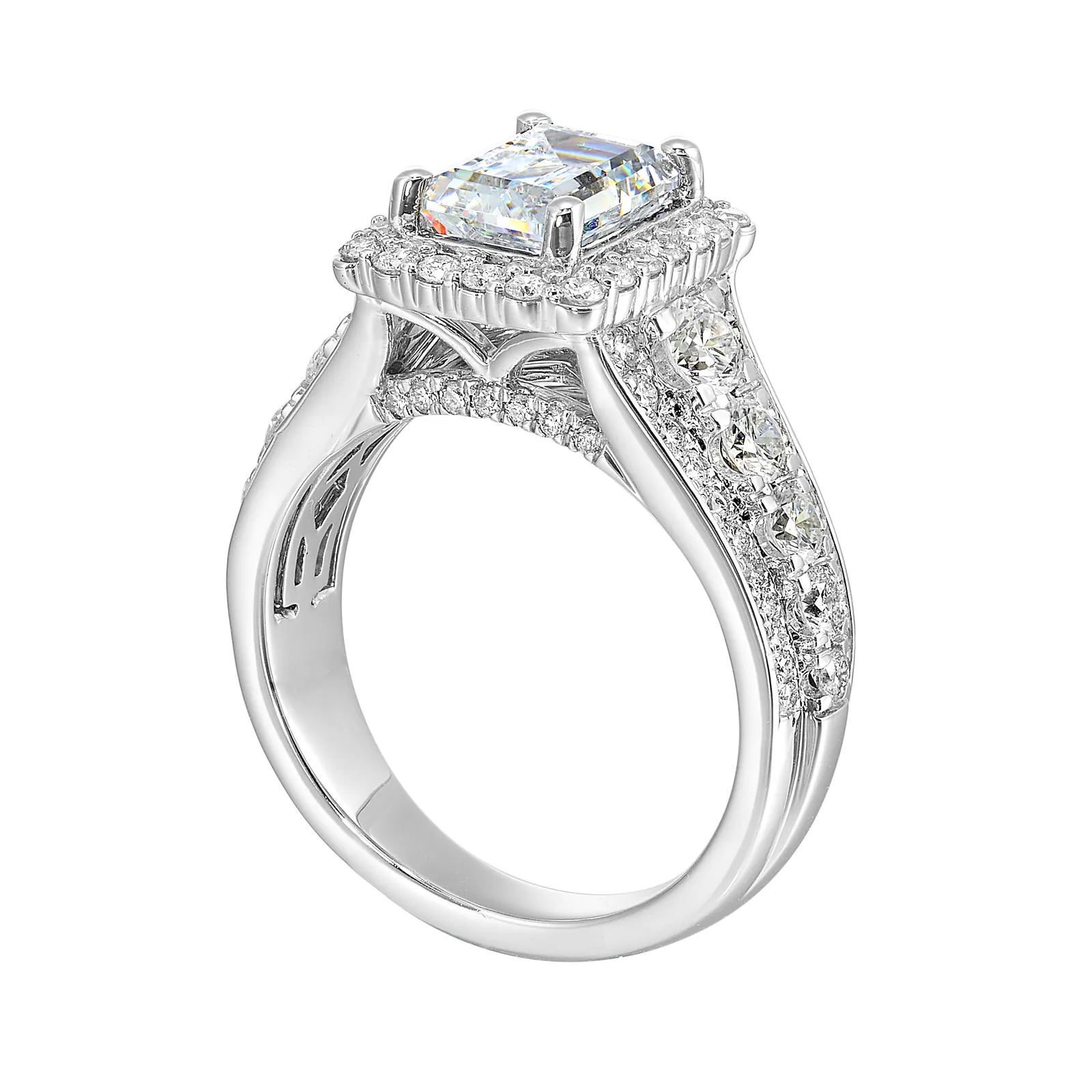 14Kt White Semi Mount 1 1/3Ctw For 2Ctw Emerald Cut Center view 3