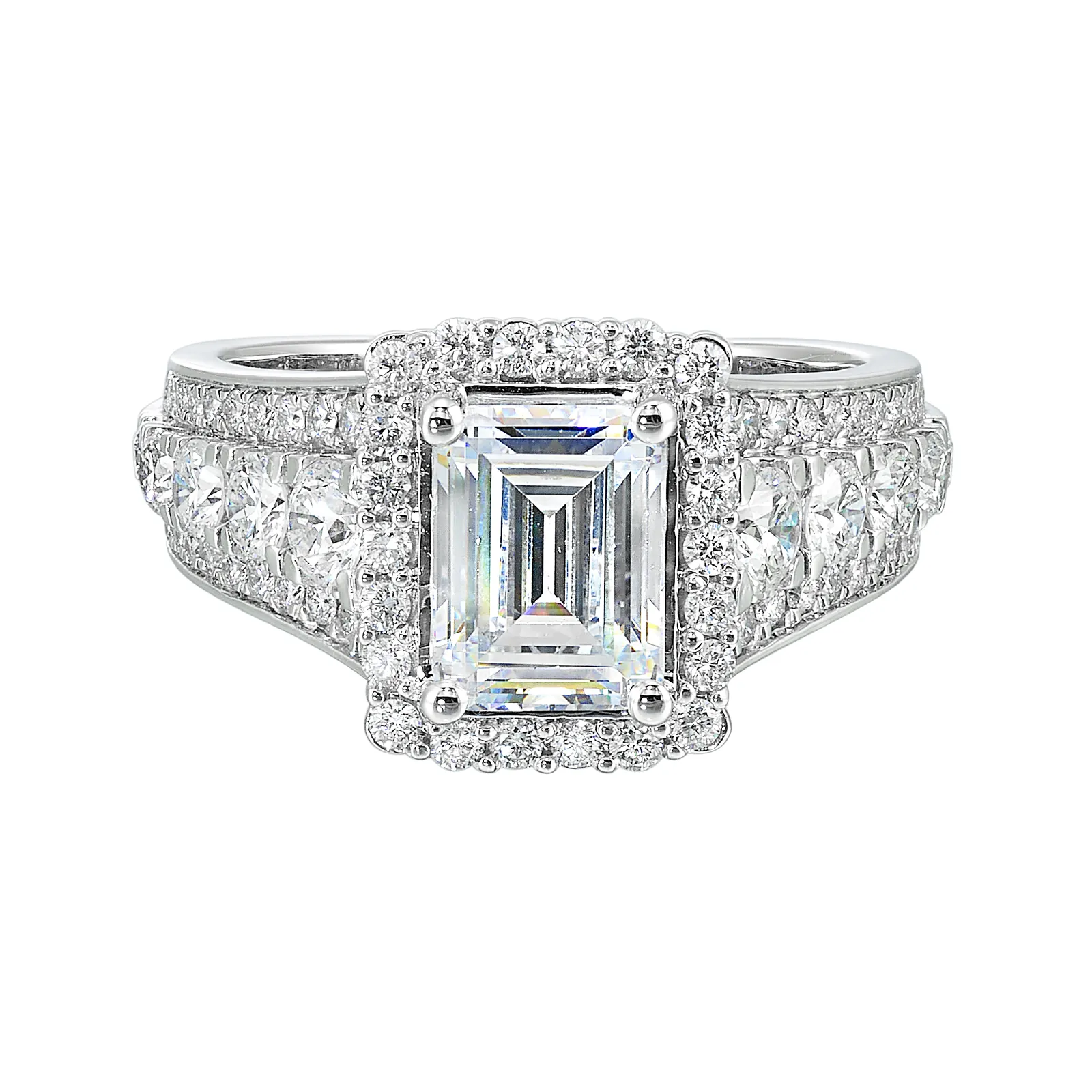 14Kt White Semi Mount 1 1/3Ctw For 2Ctw Emerald Cut Center