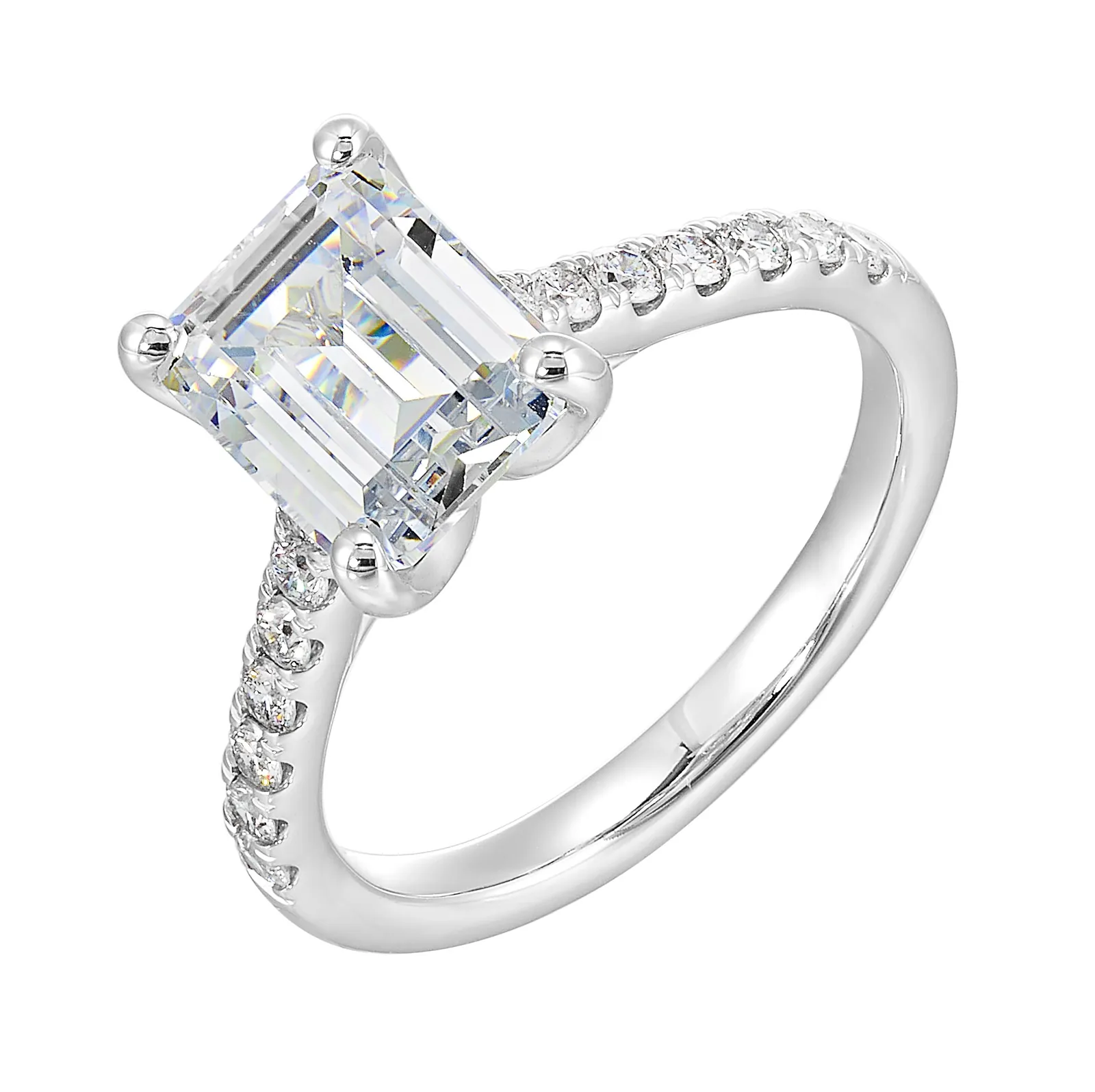 14Kt White Semi Mount 1/2Ctw For 3Ctw Emerald Cut Center view 2