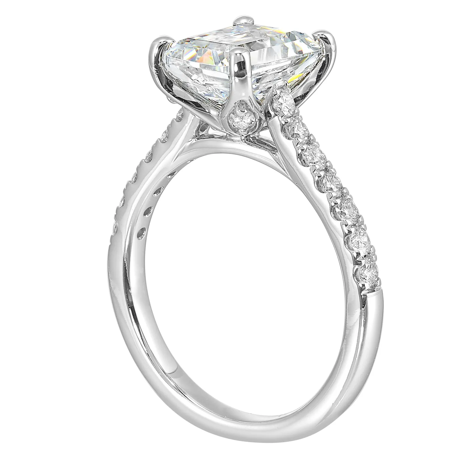 14Kt White Semi Mount 1/2Ctw For 3Ctw Emerald Cut Center view 3