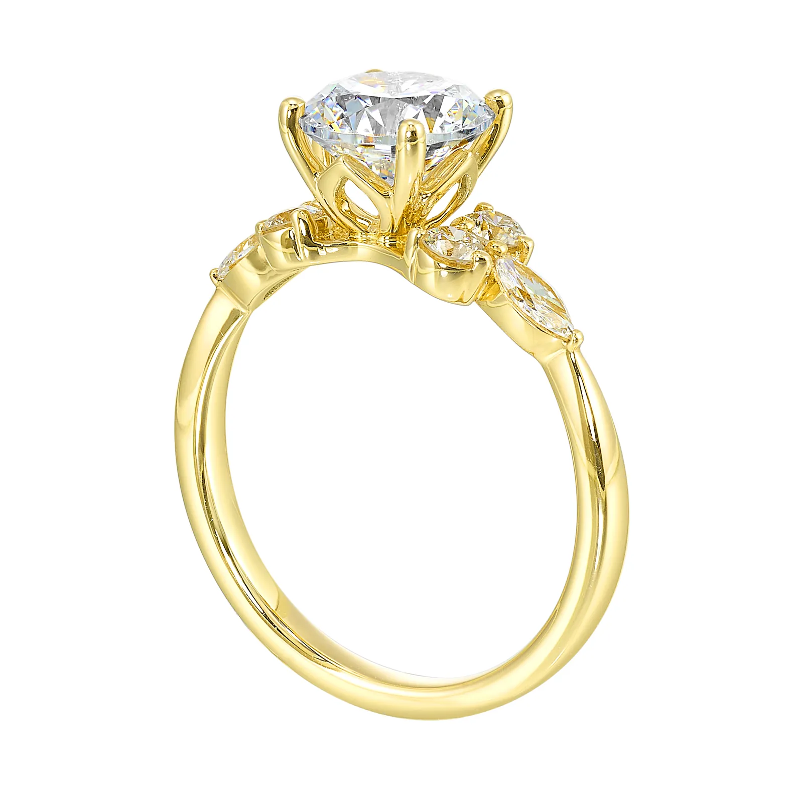 14Kt Yellow Semi Mount 3/8Ctw For 1 1/2Ctw Round Center view 3