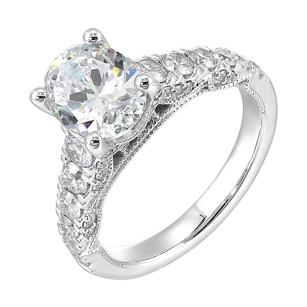 14Kt White Semi Mount 1Ctw For 2Ctw Oval Center view 2