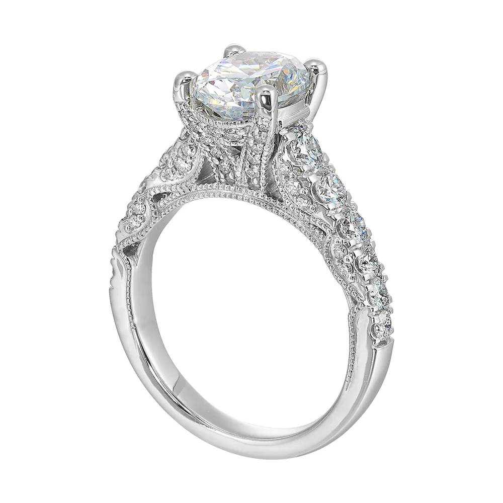 14Kt White Semi Mount 1Ctw For 2Ctw Oval Center view 3