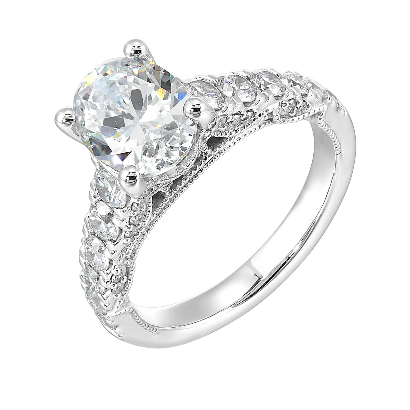14Kt White Semi Mount 1Ctw For 2Ctw Oval Center view 2