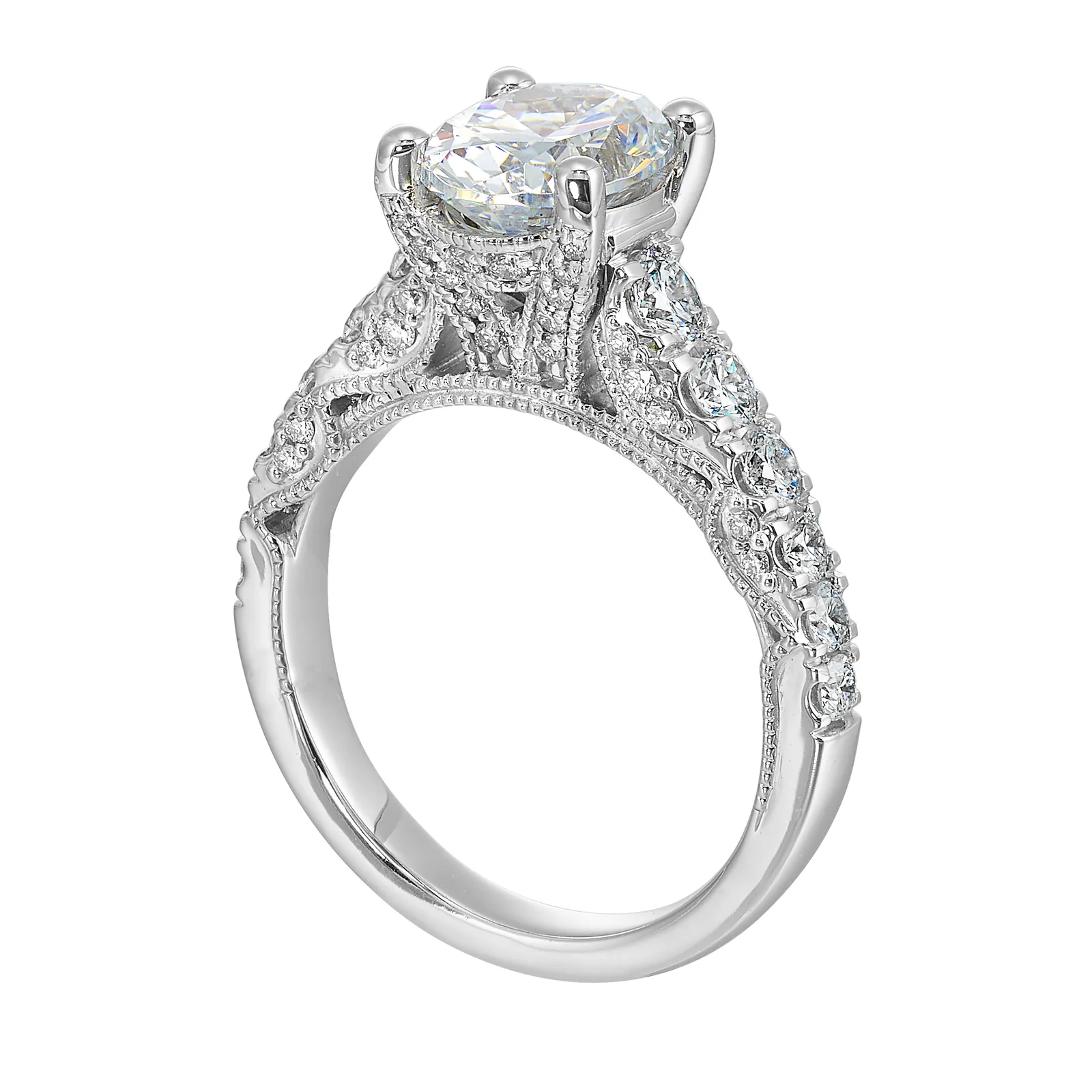 14Kt White Semi Mount 1Ctw For 2Ctw Oval Center view 3