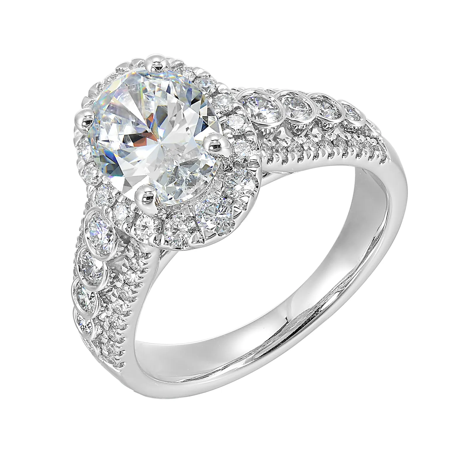 14Kt White Semi Mount 3/4Ctw For 2Ctw Oval Center view 2