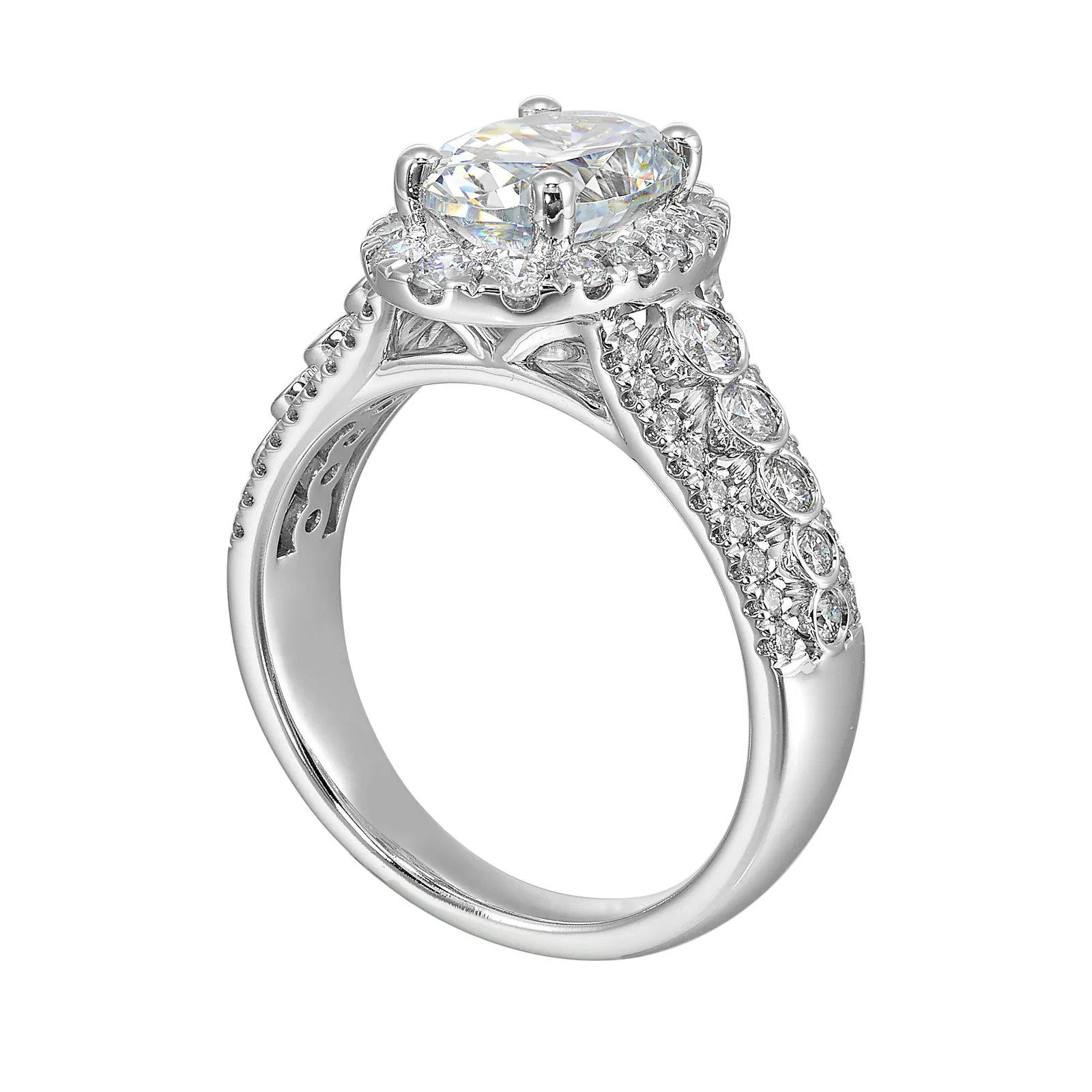 14Kt White Semi Mount 3/4Ctw For 2Ctw Oval Center view 3