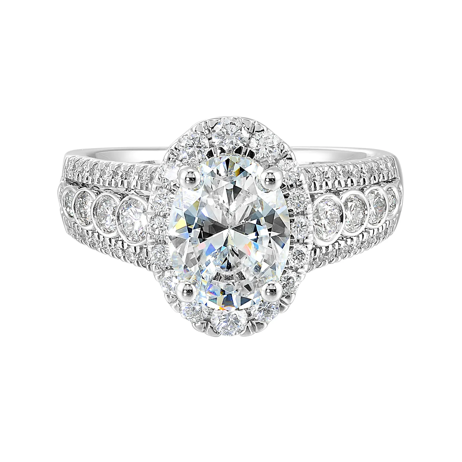 14Kt White Semi Mount 3/4Ctw For 2Ctw Oval Center