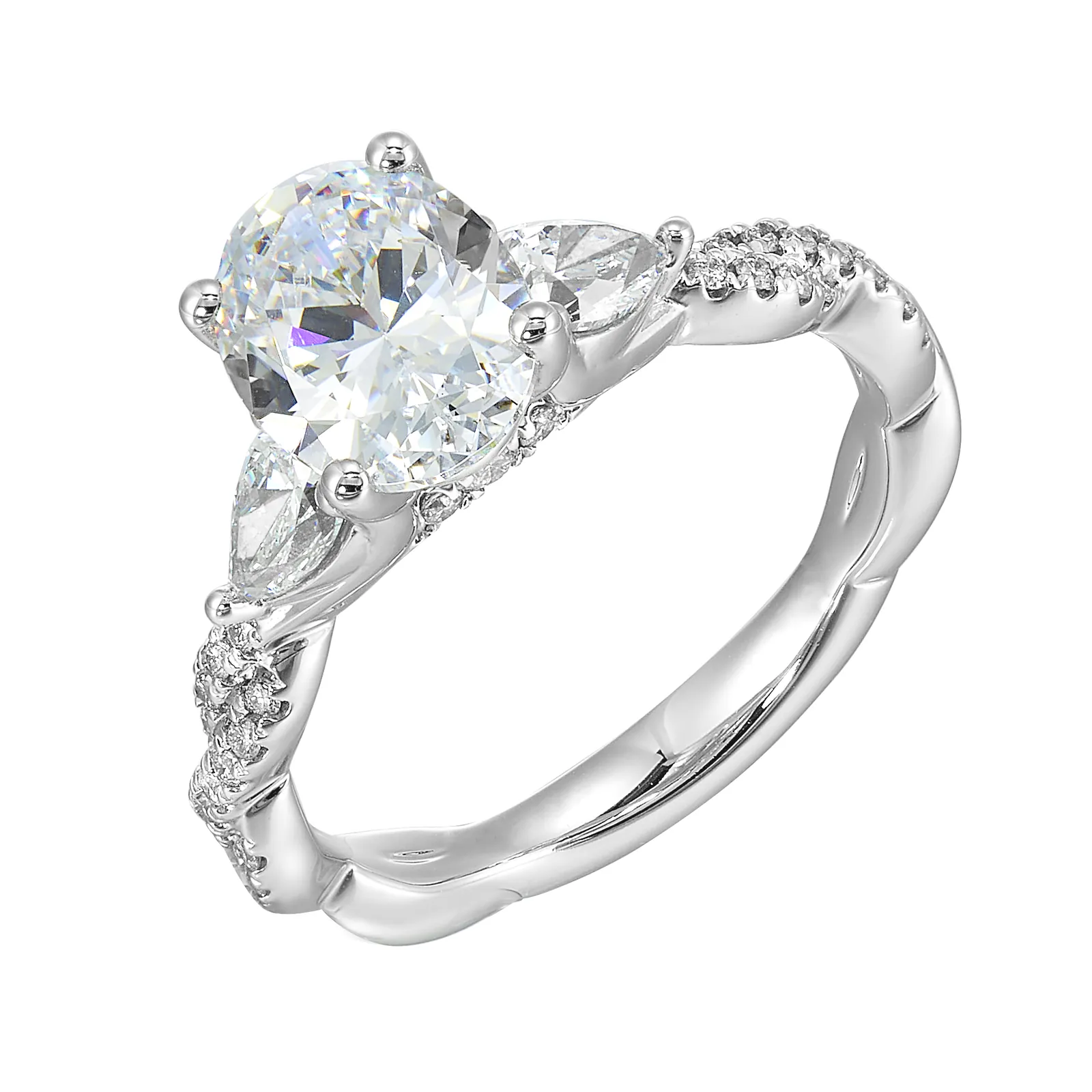 14Kt White Semi Mount 5/8Ctw For 2Ctw Oval Center view 2