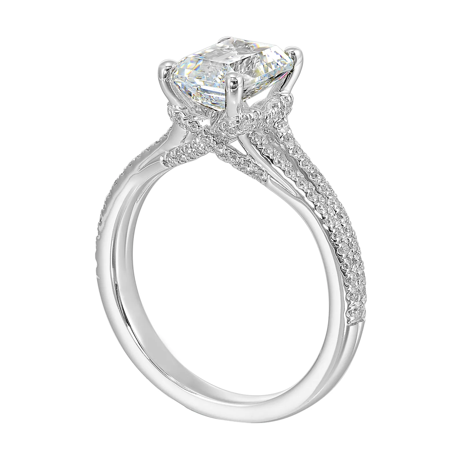 14Kt White Semi Mount 1/3Ctw For 2Ctw Emerald Cut Center view 3