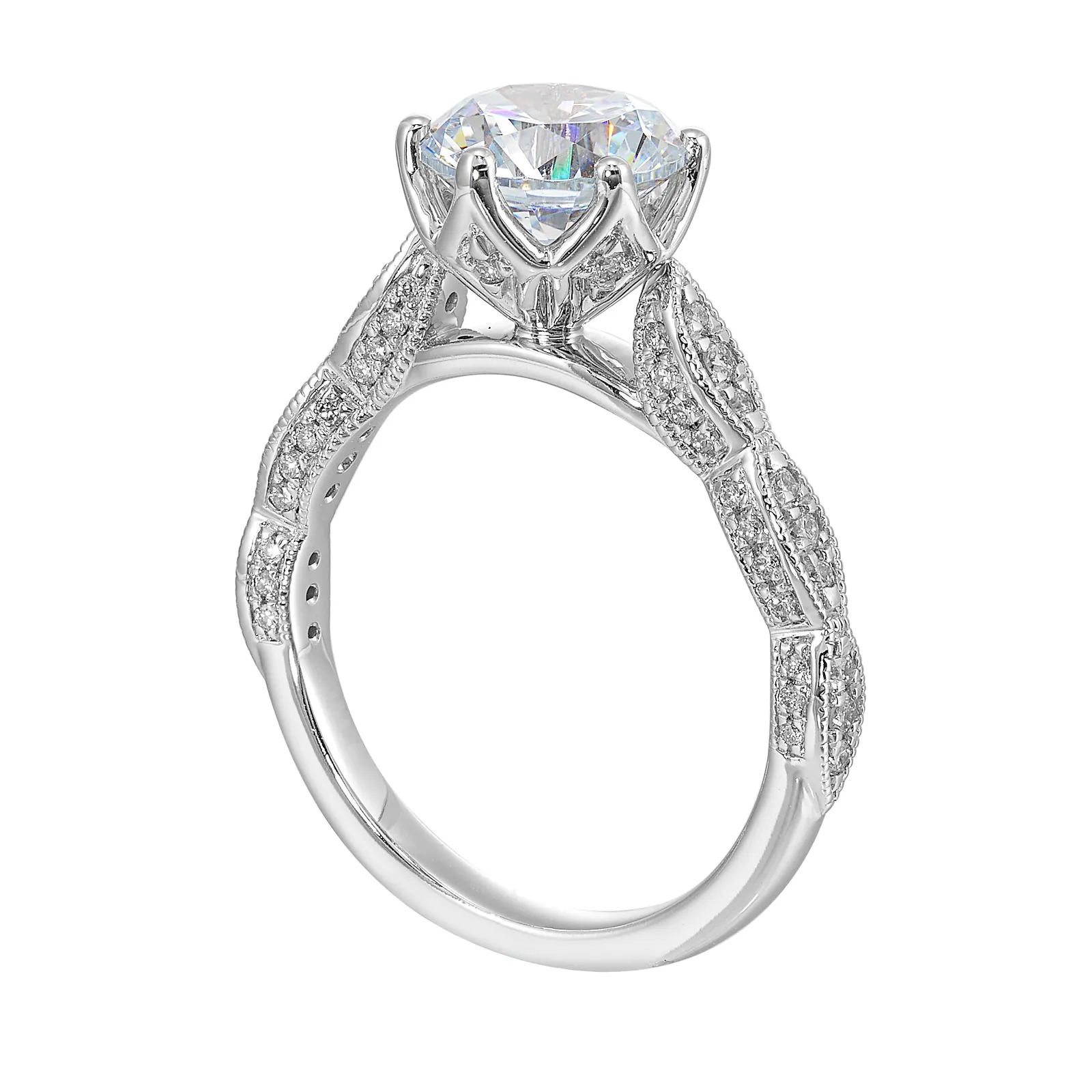 14Kt White Semi Mount 1/3Ctw For 2Ctw Round Center view 3