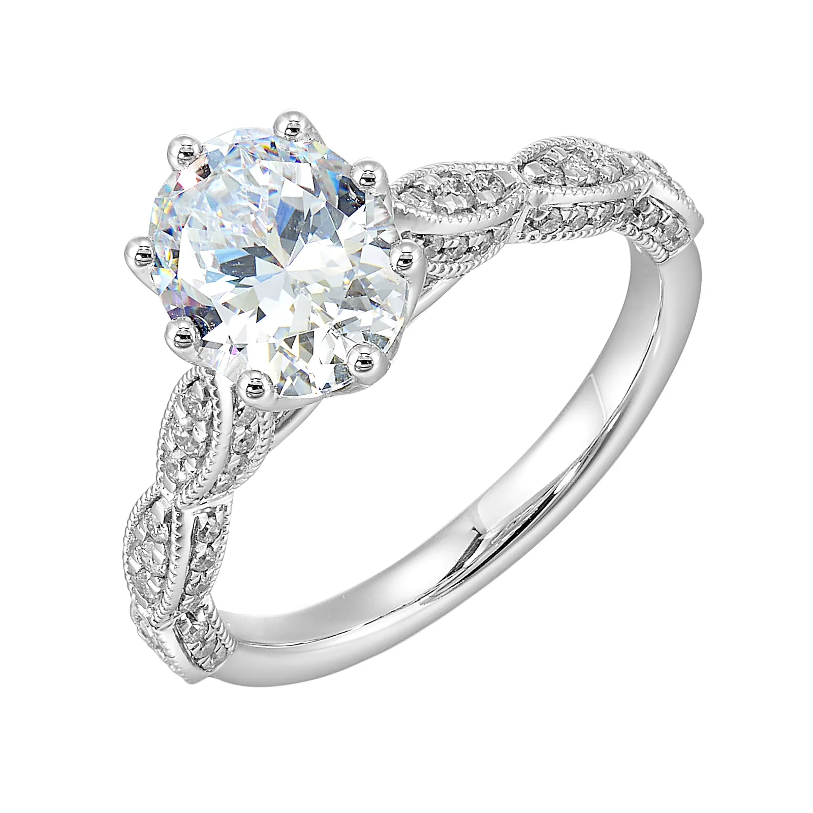14Kt White Semi Mount 1/3Ctw For 2Ctw Oval Center view 2