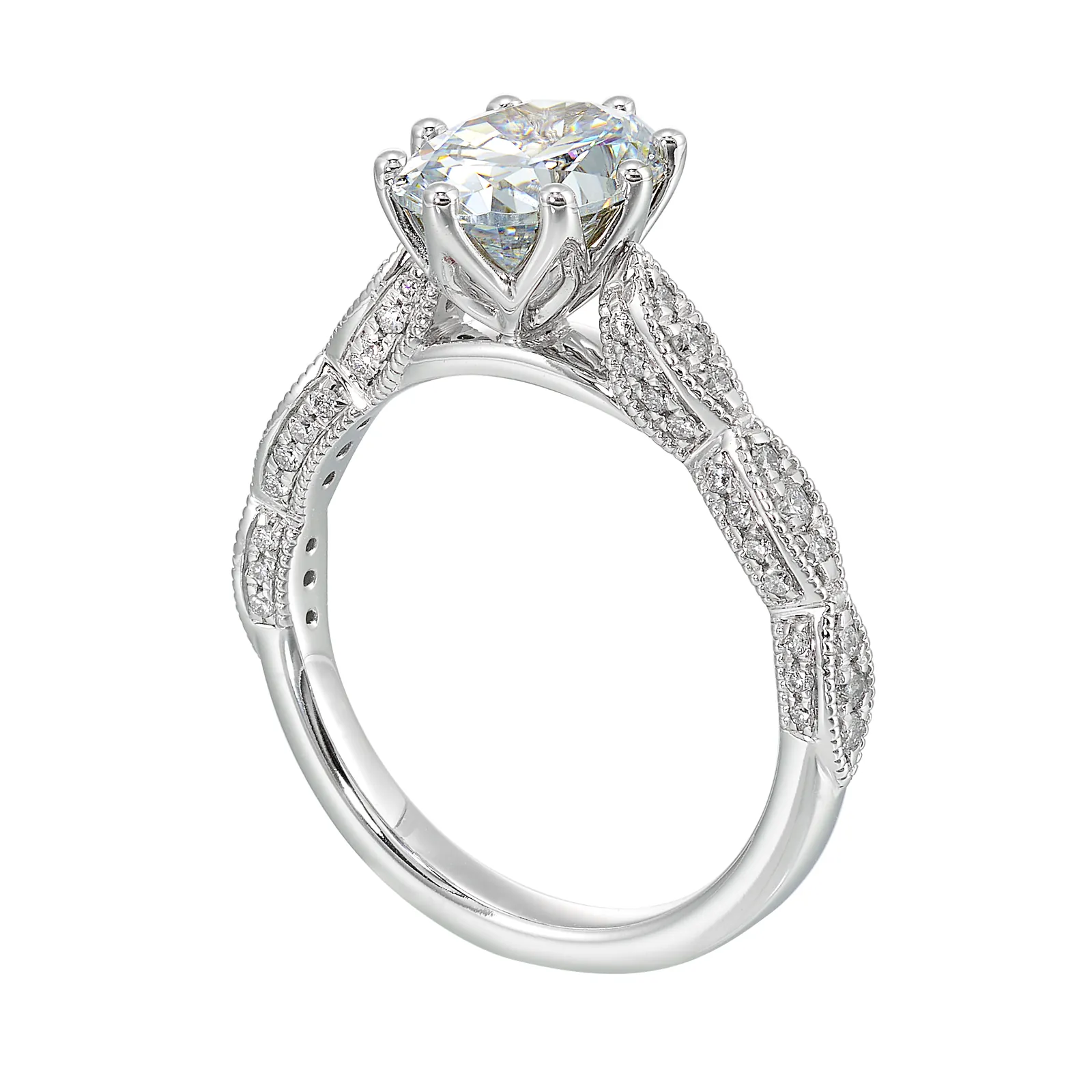 14Kt White Semi Mount 1/3Ctw For 2Ctw Oval Center view 3