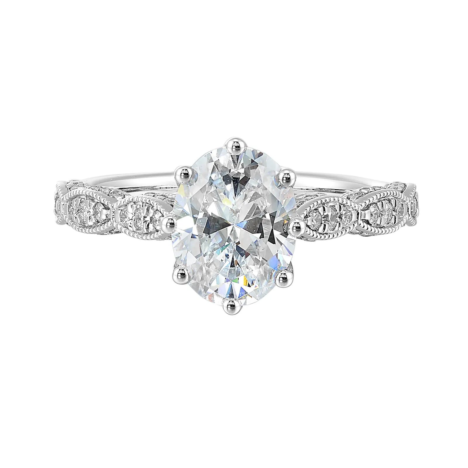 14Kt White Semi Mount 1/3Ctw For 2Ctw Oval Center