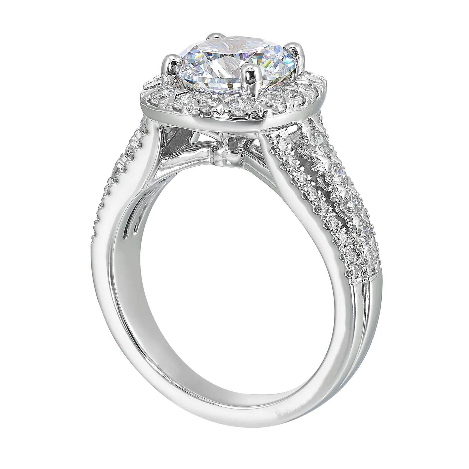 14Kt White Semi Mount 7/8Ctw For 2Ctw Round Center view 3
