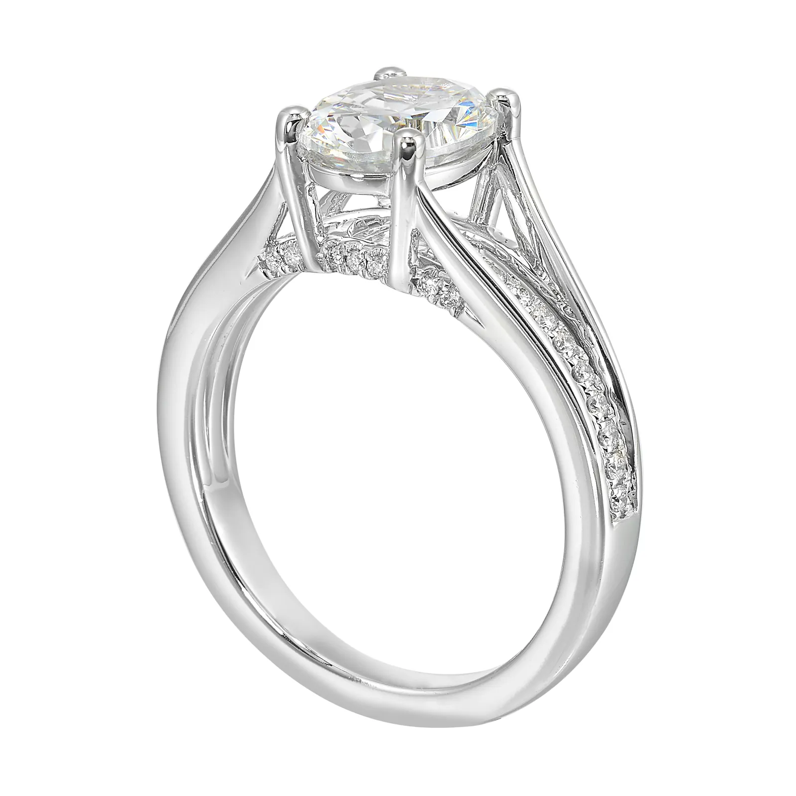 14Kt White Semi Mount 1/7Ctw For 2Ctw Oval Center view 3