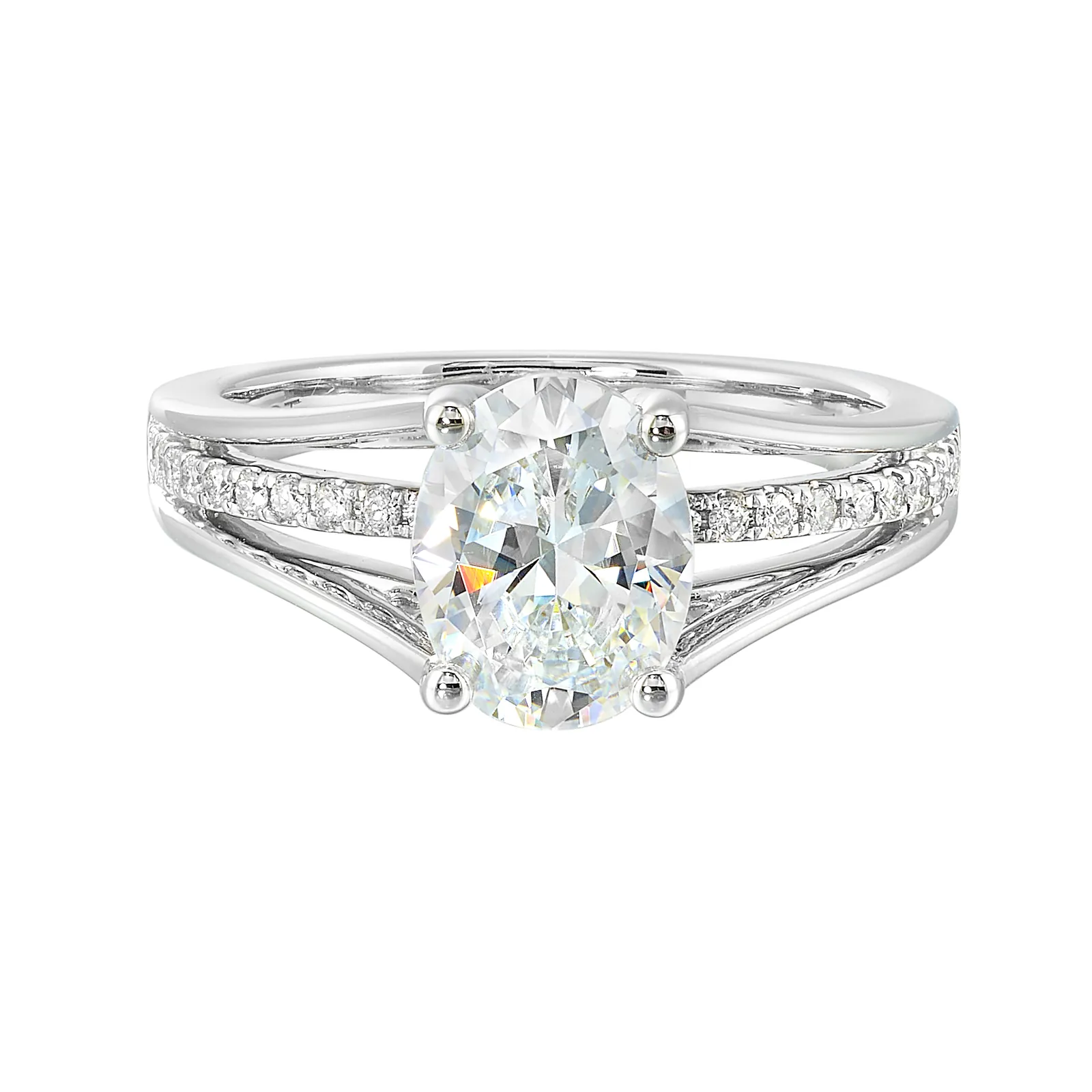 14Kt White Semi Mount 1/7Ctw For 2Ctw Oval Center