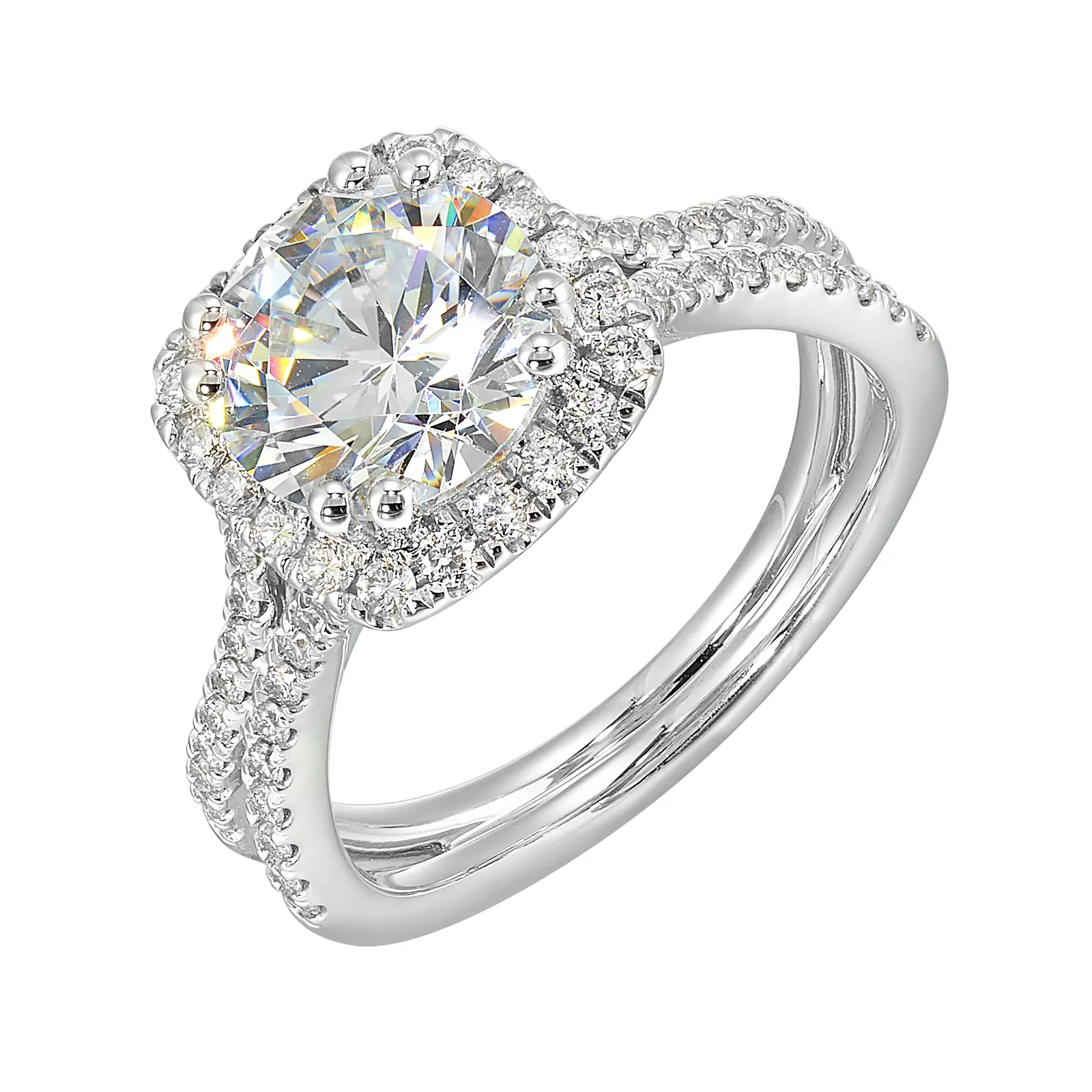 14Kt White Semi Mount 1/2Ctw For 2Ctw Round Center view 2