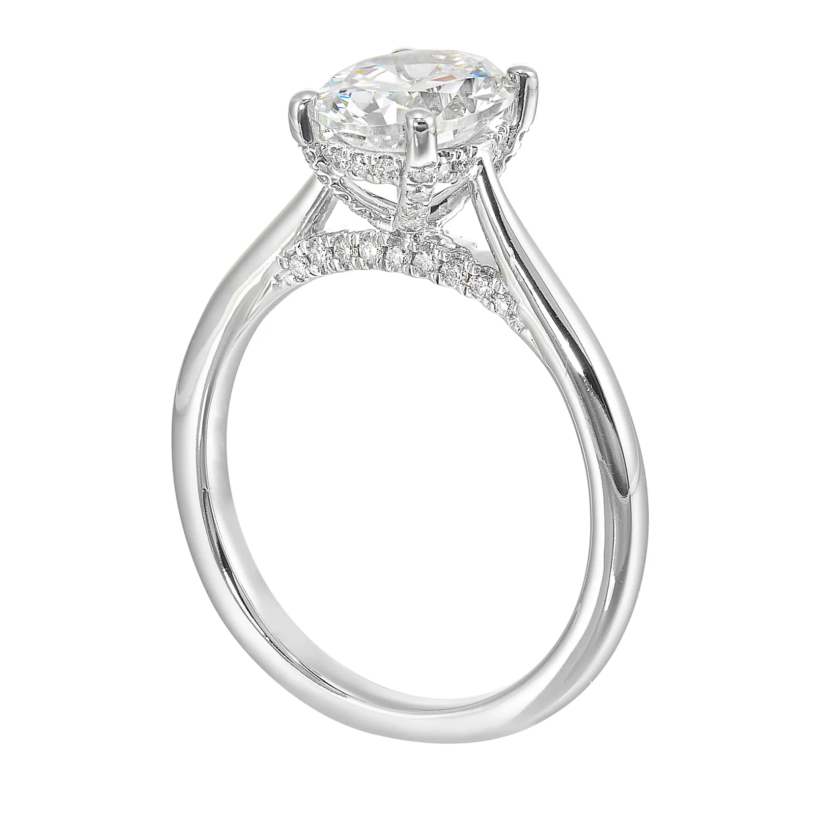 14Kt White Semi Mount 1/5Ctw For 2Ctw Oval Center view 3