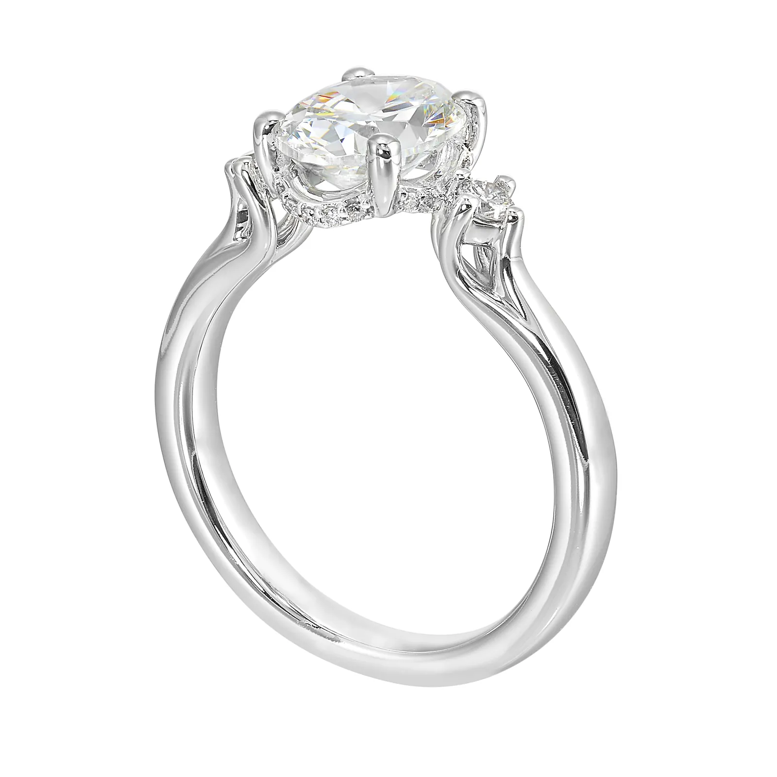 14Kt White Semi Mount 1/6Ctw For 2Ctw Oval Center view 3