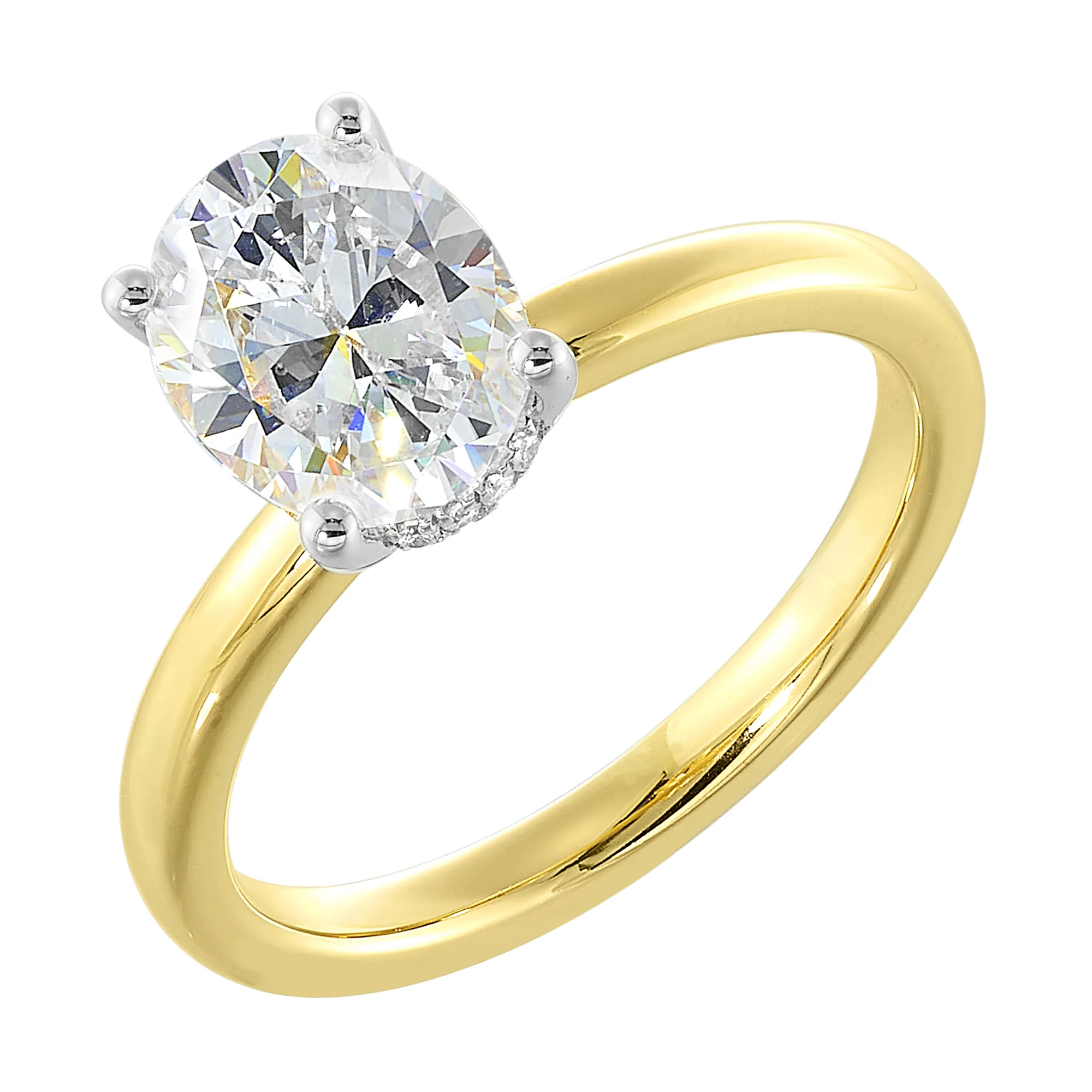 14Kt White Yellow Semi Mount 1/15Ctw For 2Ctw Oval Center view 2