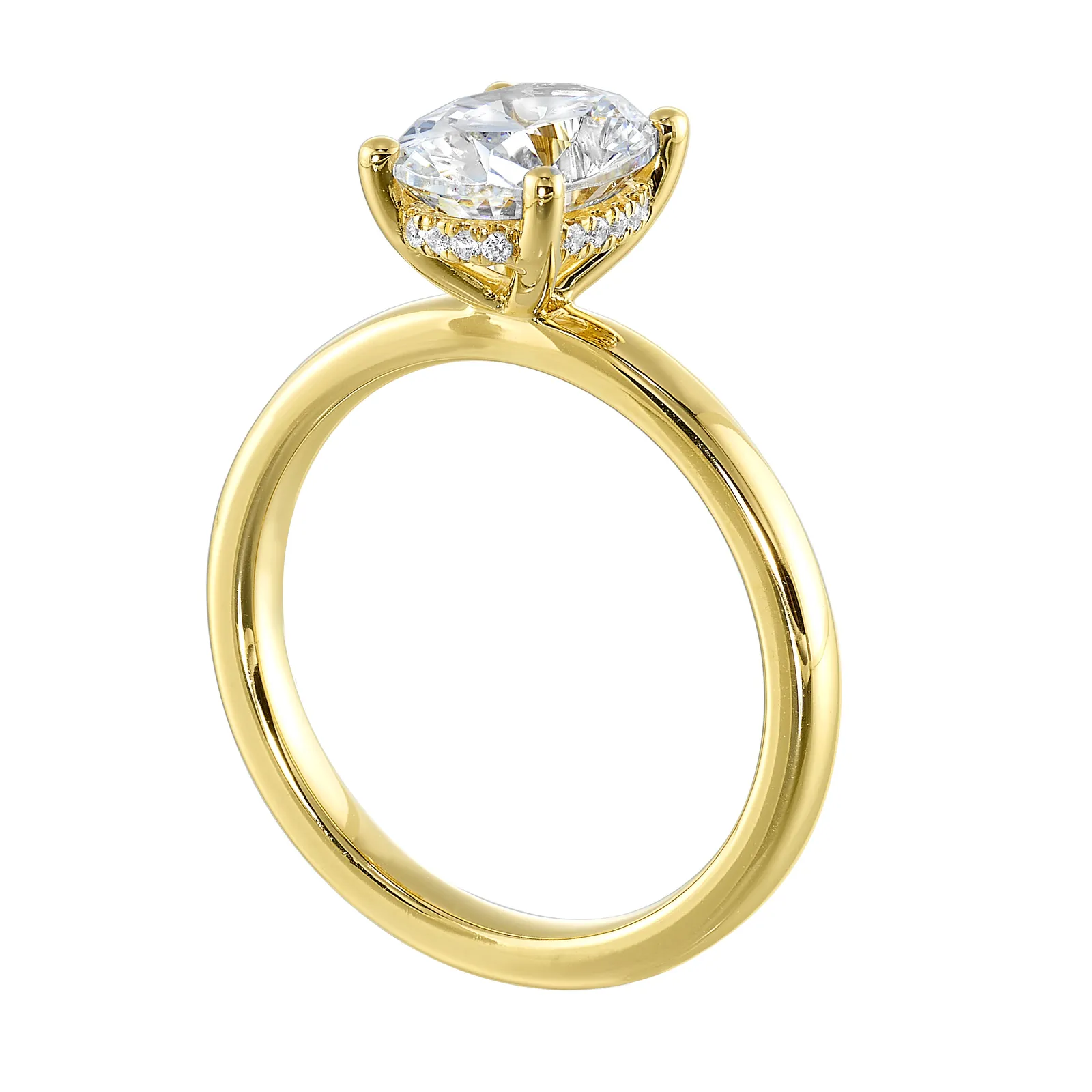 14Kt Yellow Semi Mount 1/15Ctw For 2Ctw Oval Center view 3
