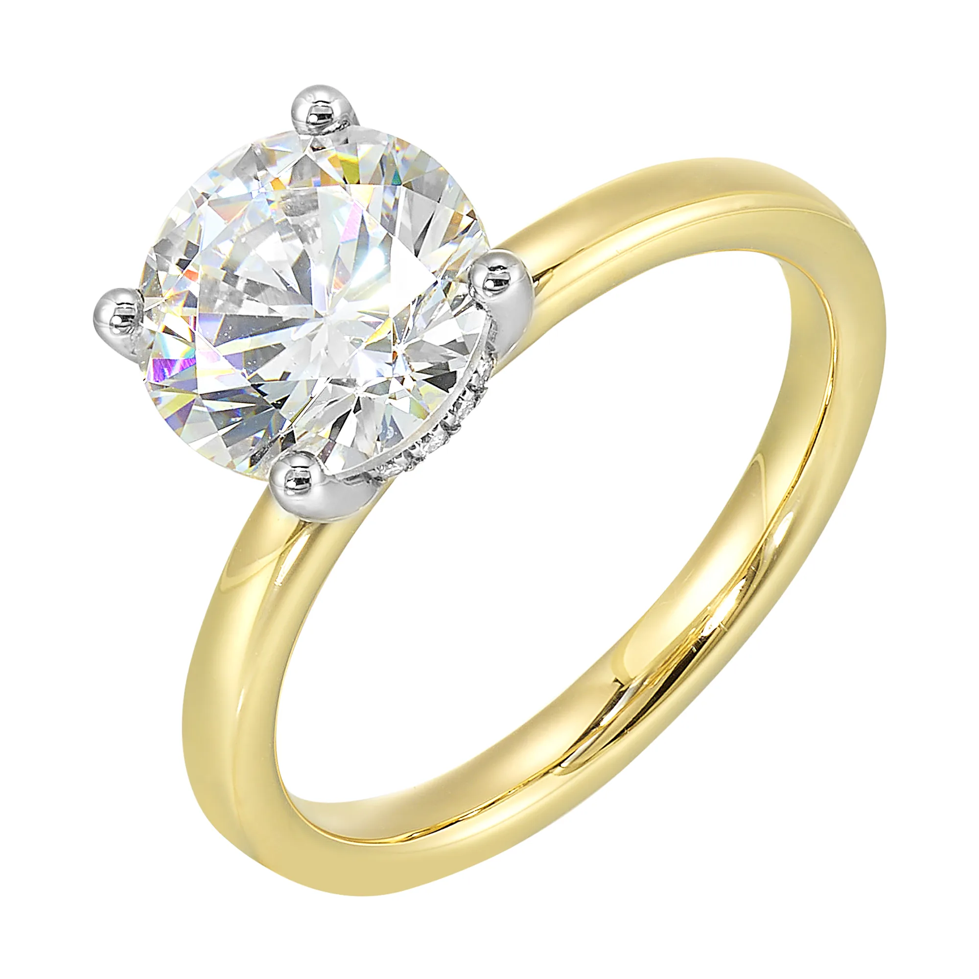 14Kt White Yellow Semi Mount 1/20Ctw For 2Ct Round Center view 2