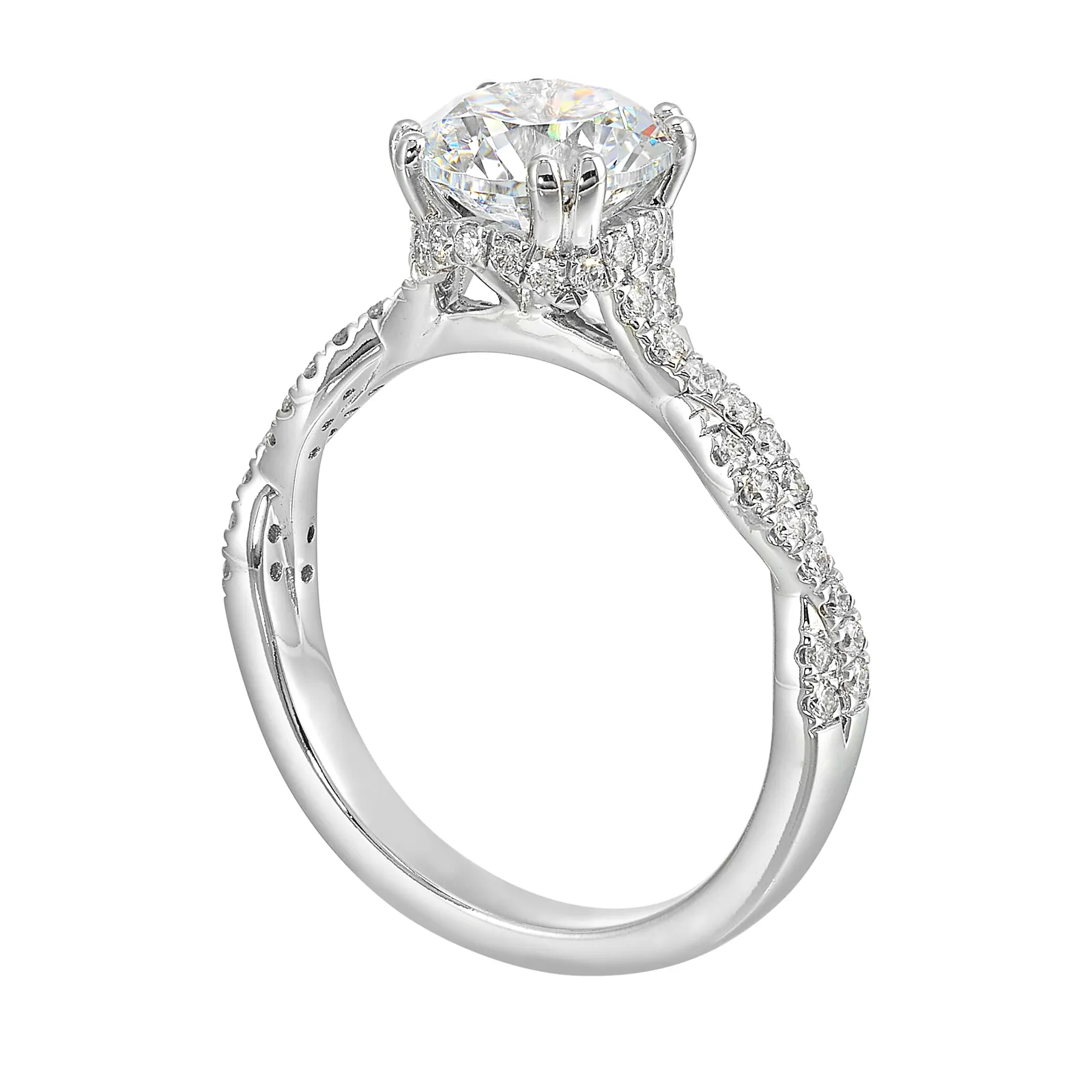 14Kt White Semi Mount 1/3Ctw For 1 1/2Ctw Round Center view 3
