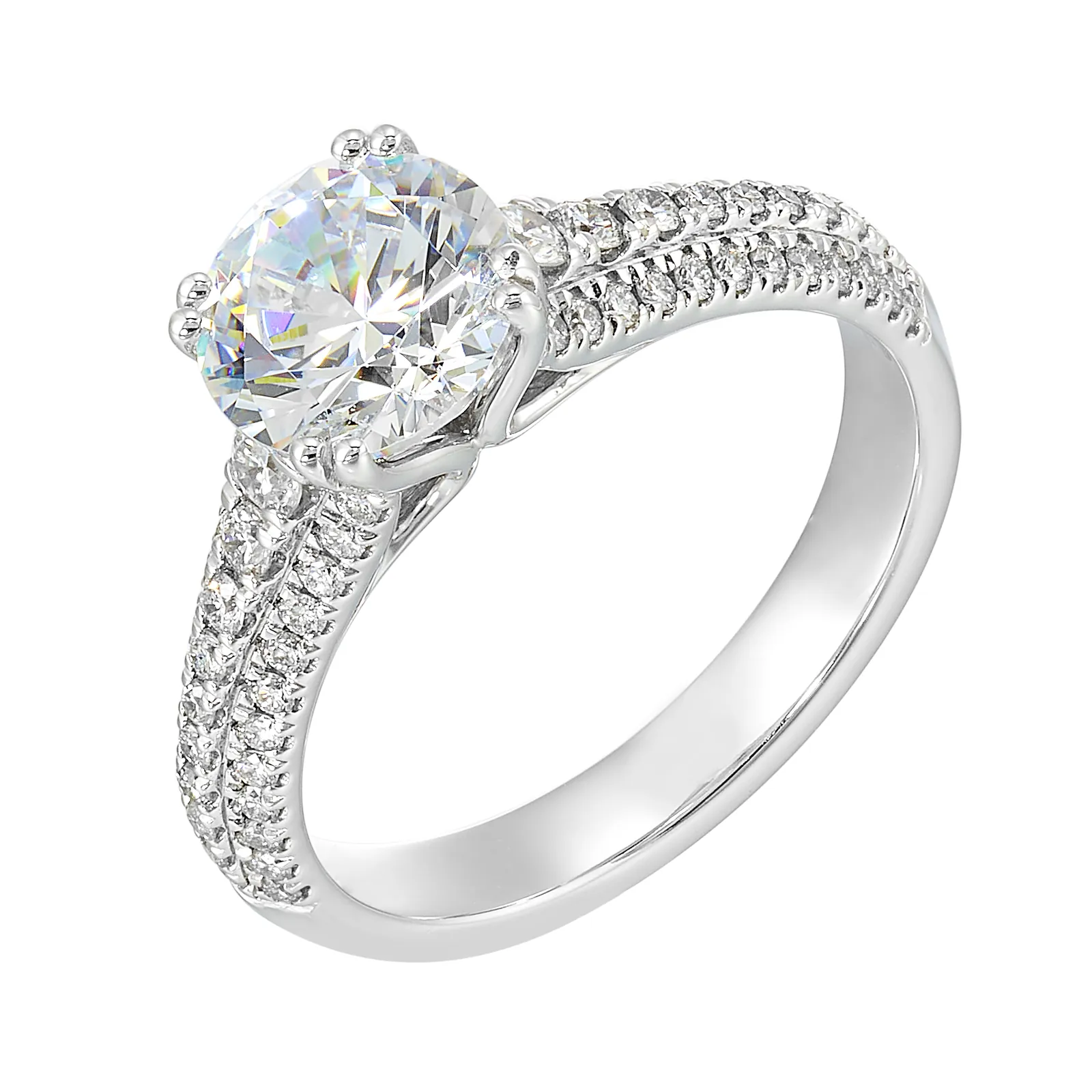 14Kt White Semi Mount 1/2Ctw For 1 1/2Ctw Round Center view 2