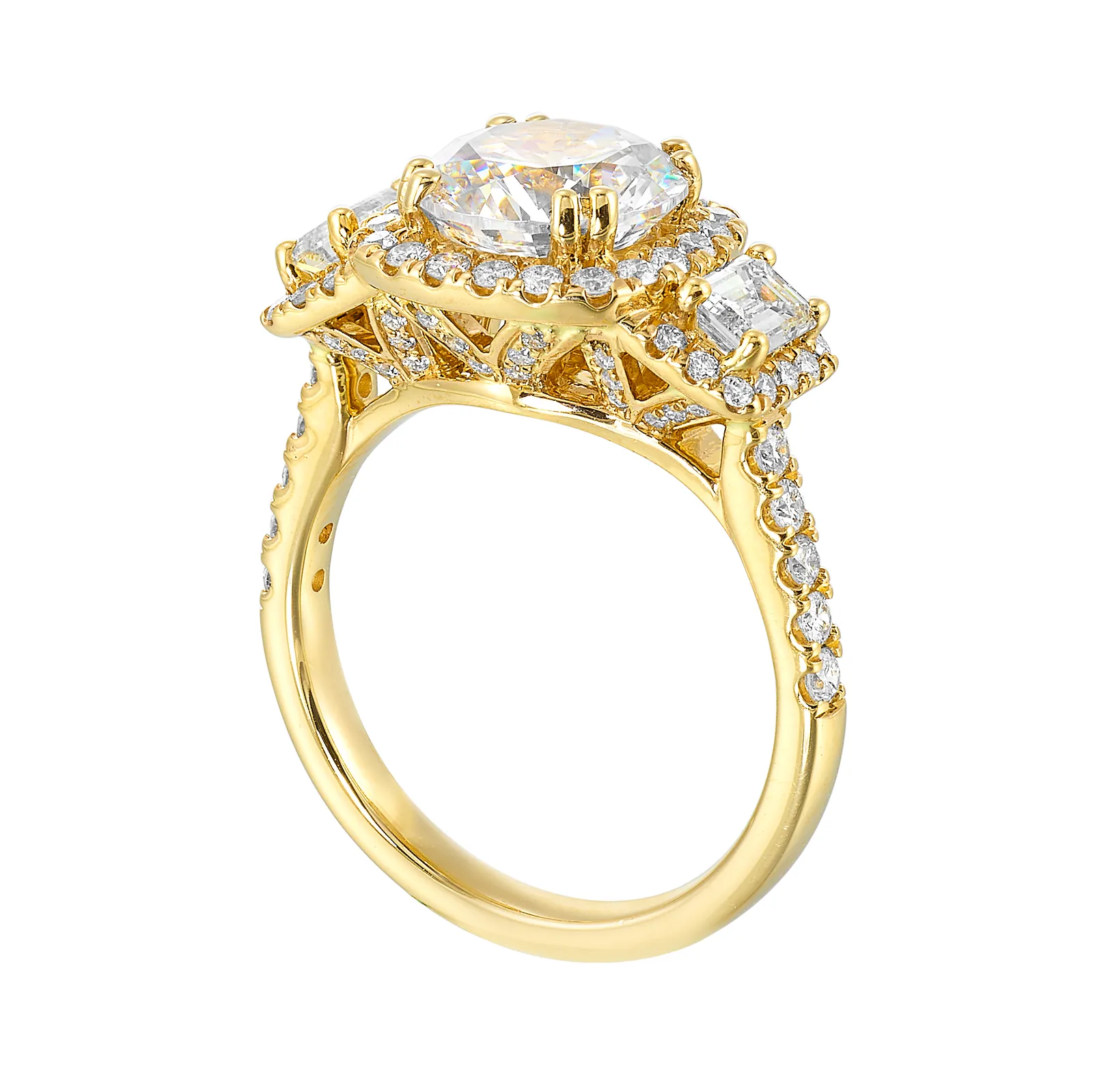 14Kt Yellow Semi Mount 1 1/6Ctw For 2Ctw Round Center view 3