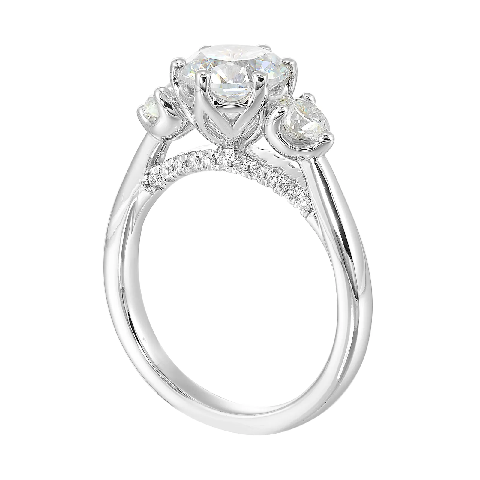 14Kt White Semi Mount 5/8Ctw For 1 1/2Ctw Round Center view 3