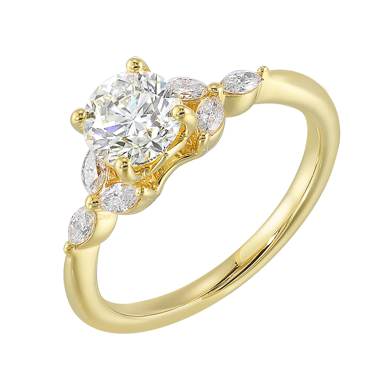 14Kt Yellow Semi Mount 1/5Ctw For 1Ctw Round Center view 2