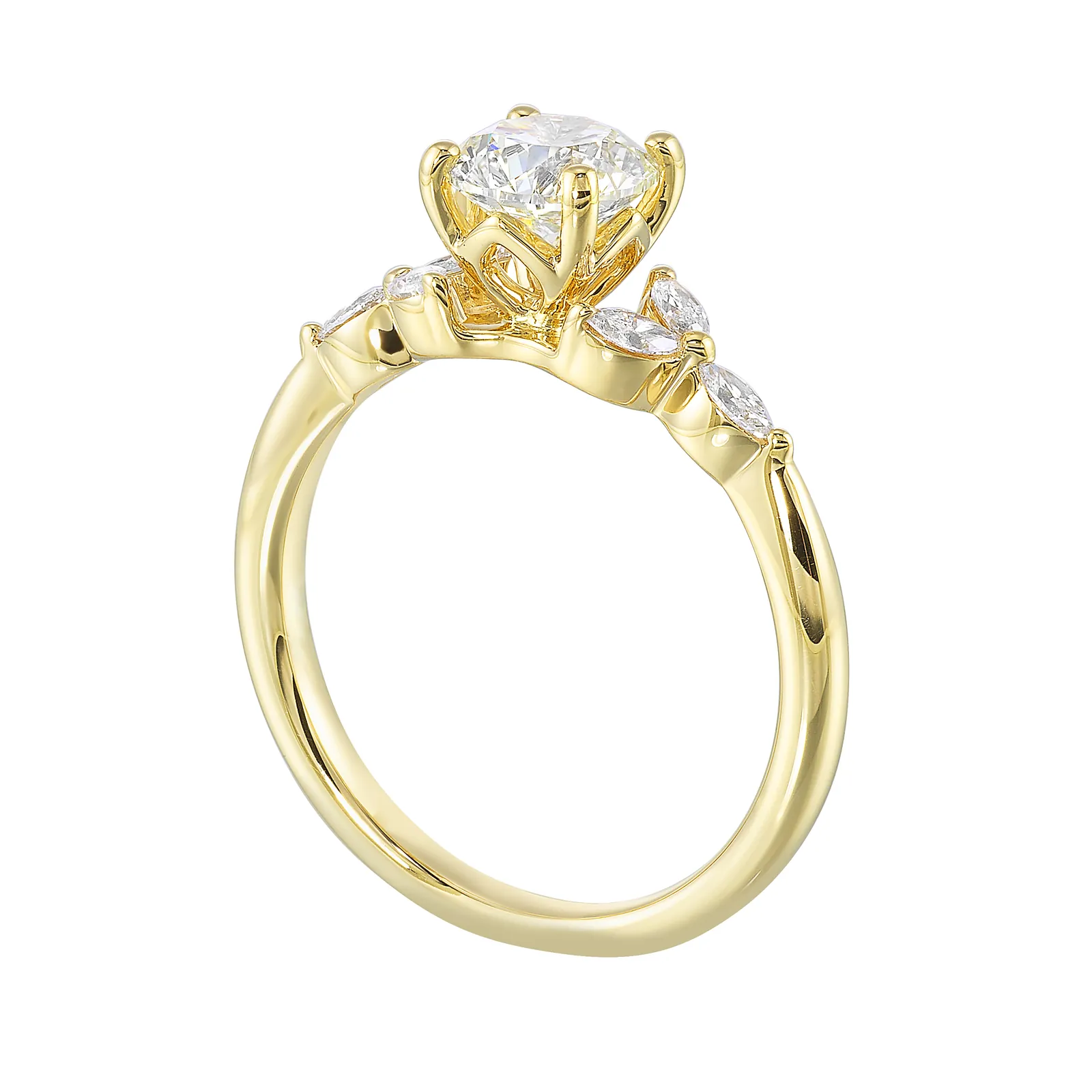 14Kt Yellow Semi Mount 1/5Ctw For 1Ctw Round Center view 3