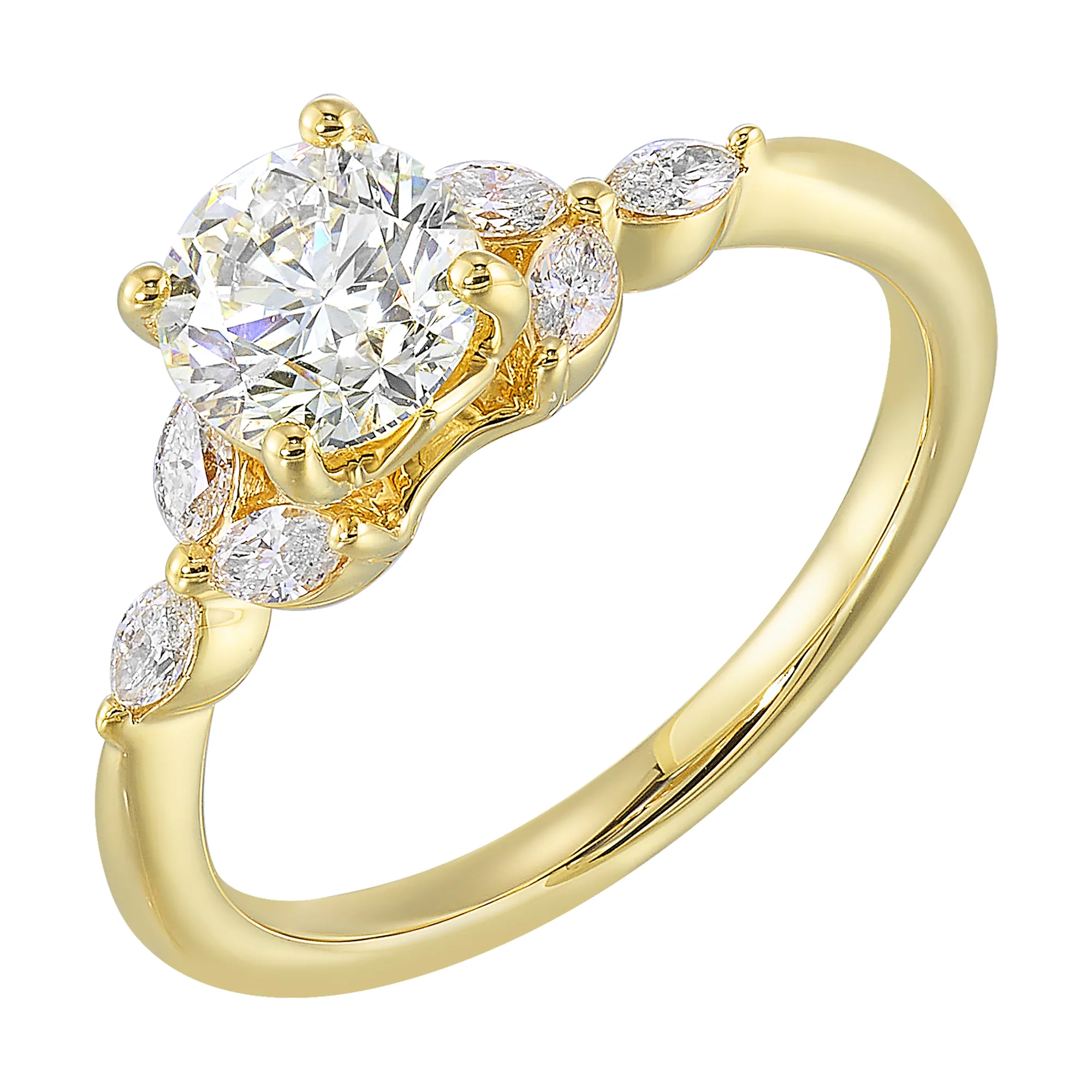 14Kt Yellow Semi Mount 1/5Ctw For 1 1/2Ct Round Center view 2