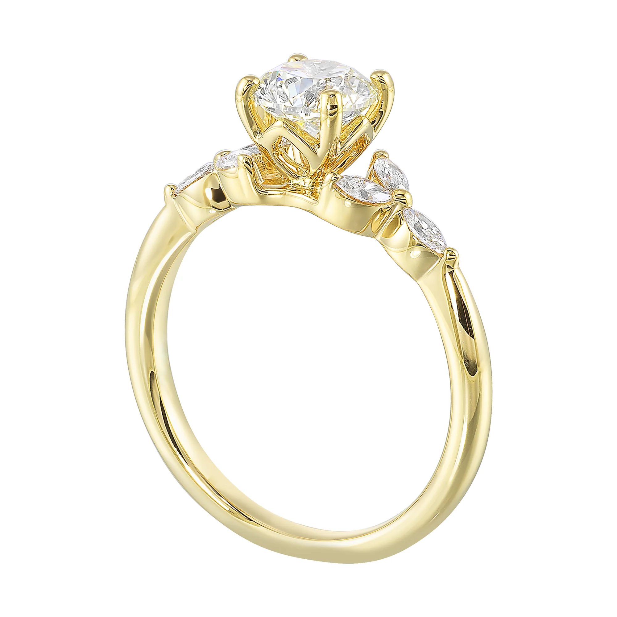 14Kt Yellow Semi Mount 1/5Ctw For 1 1/2Ct Round Center view 3