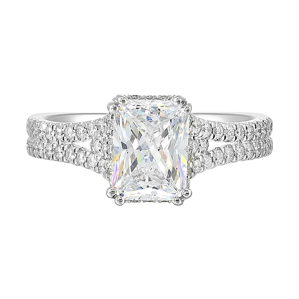 14Kt White Semi Mount 3/8Ctw For 2Ctw Radiant Center