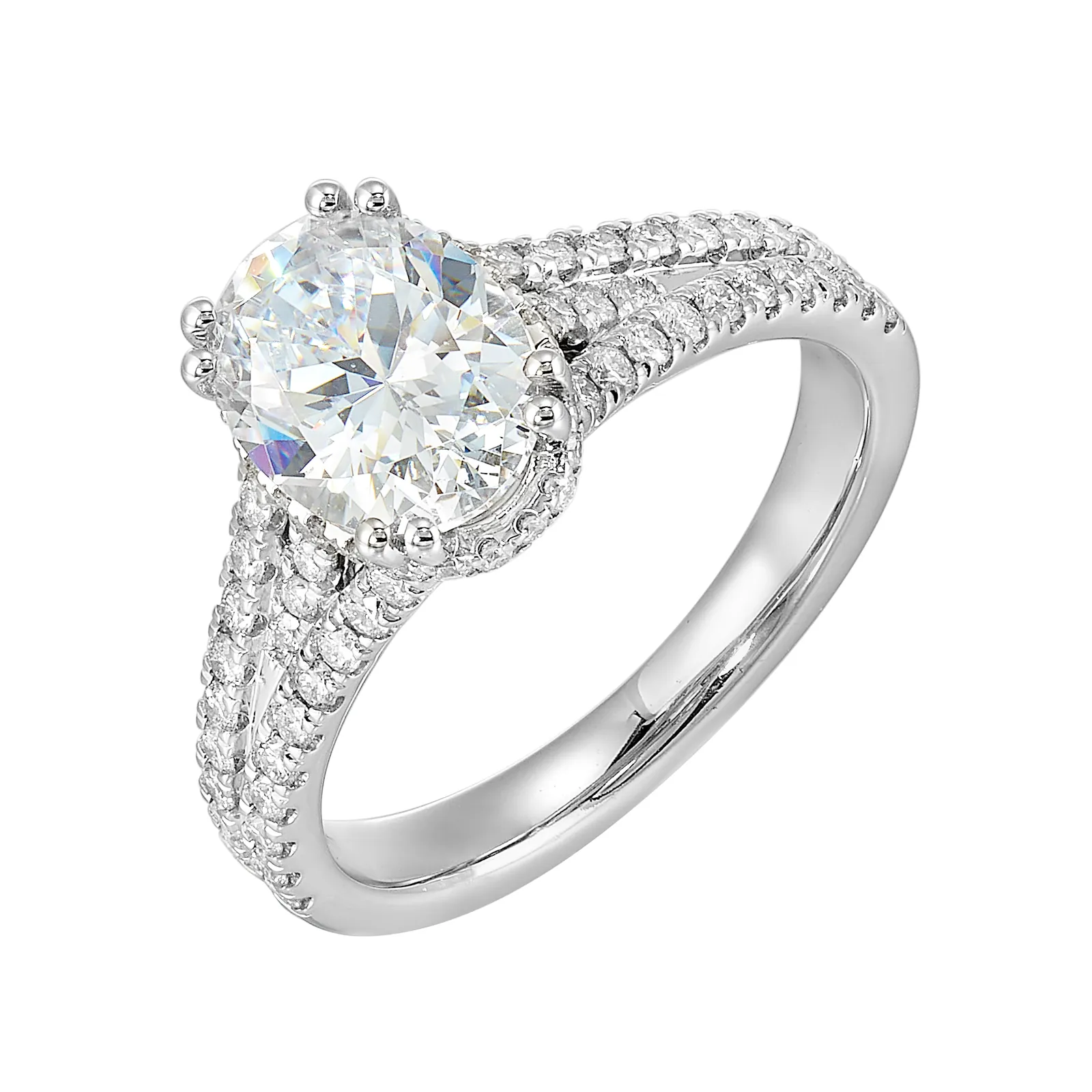 14Kt White Semi Mount 1/2Ctw For 2Ctw Oval Center view 2