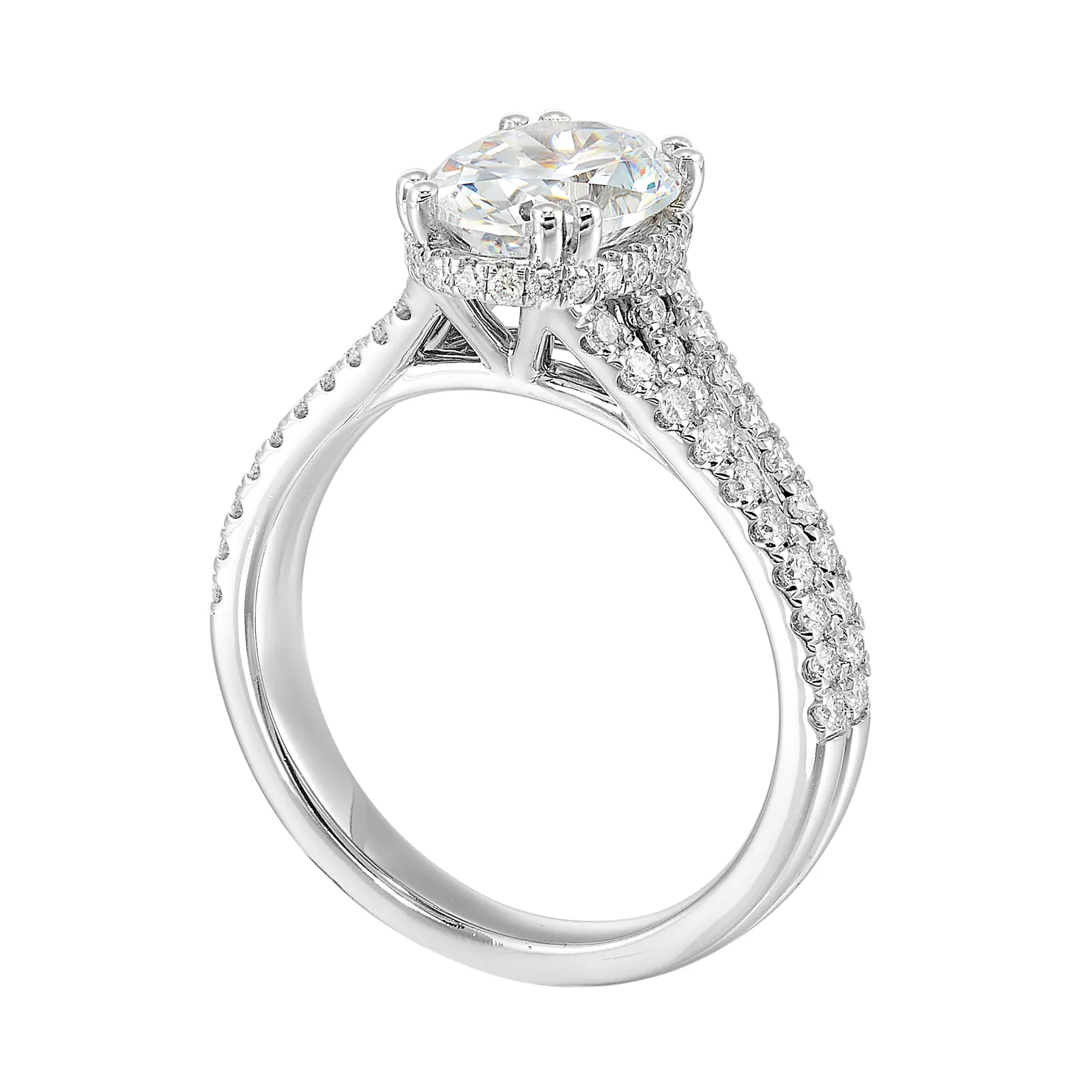 14Kt White Semi Mount 1/2Ctw For 2Ctw Oval Center view 3