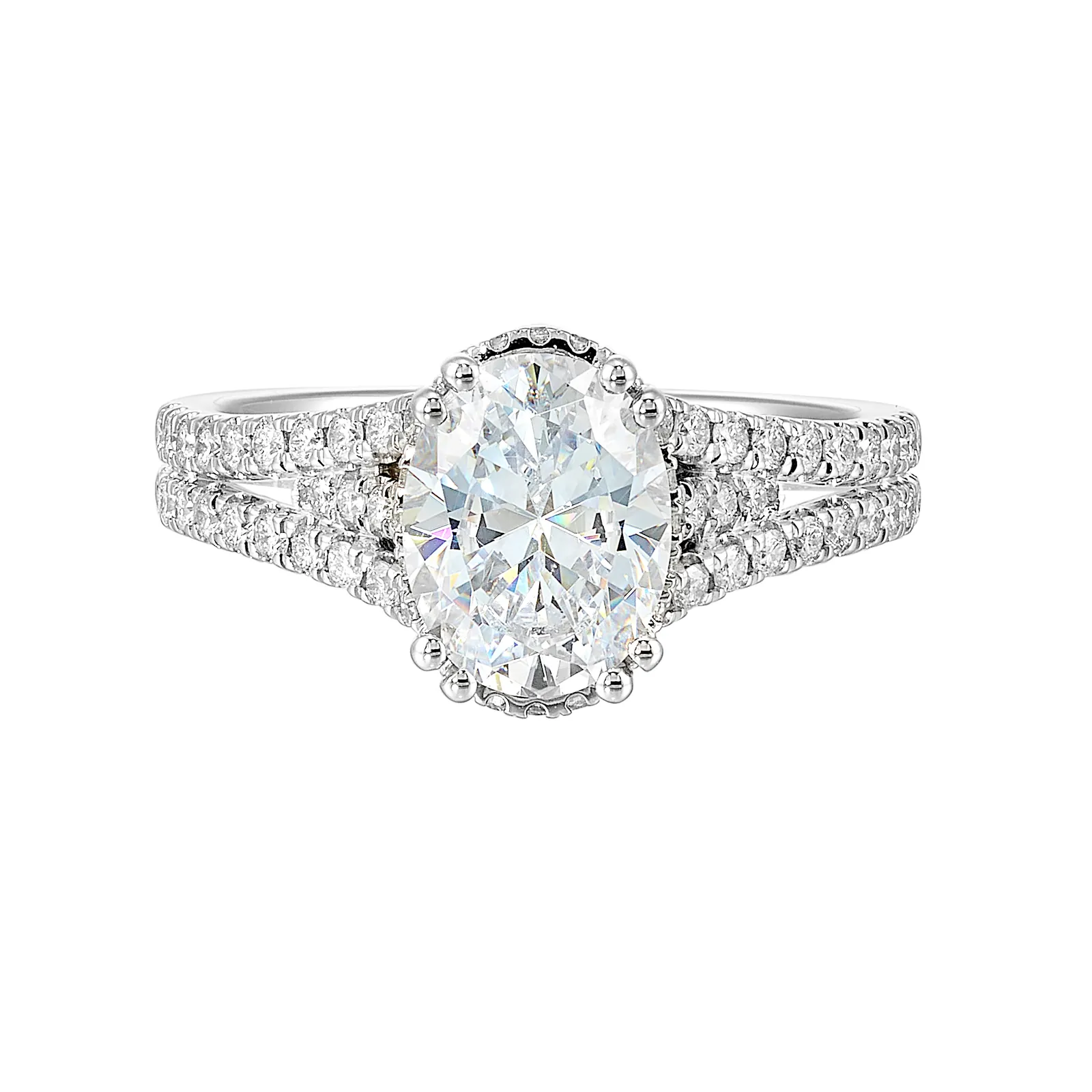 14Kt White Semi Mount 1/2Ctw For 2Ctw Oval Center