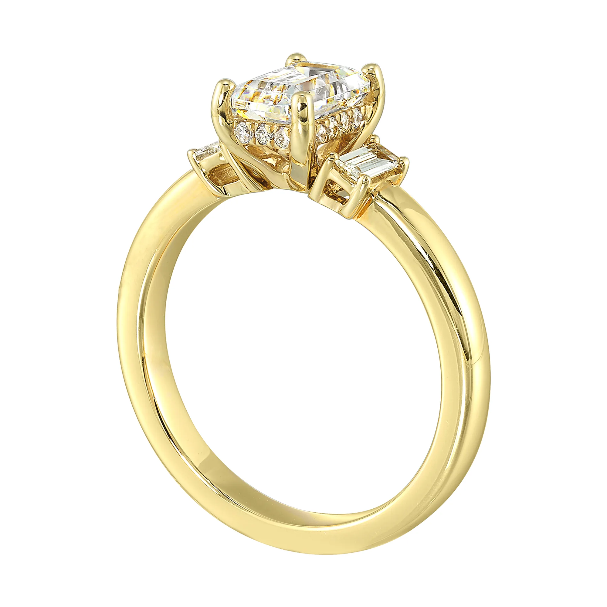 14Kt Yellow Semi Mount 1/5Ctw For 1 1/2Ctw Emerald Cut Center view 3